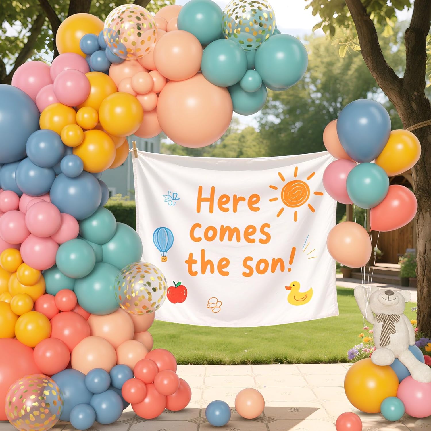 Amandir 153pcs Boho Balloon Arch Garland Kit, Different Sizes 18 12 10 5 inch Dusty Blue Blush Pink Rainbow Balloons for Here Come the Son Baby Shower Colorful Dinosaur Boho Birthday Party Decorations - Image 6