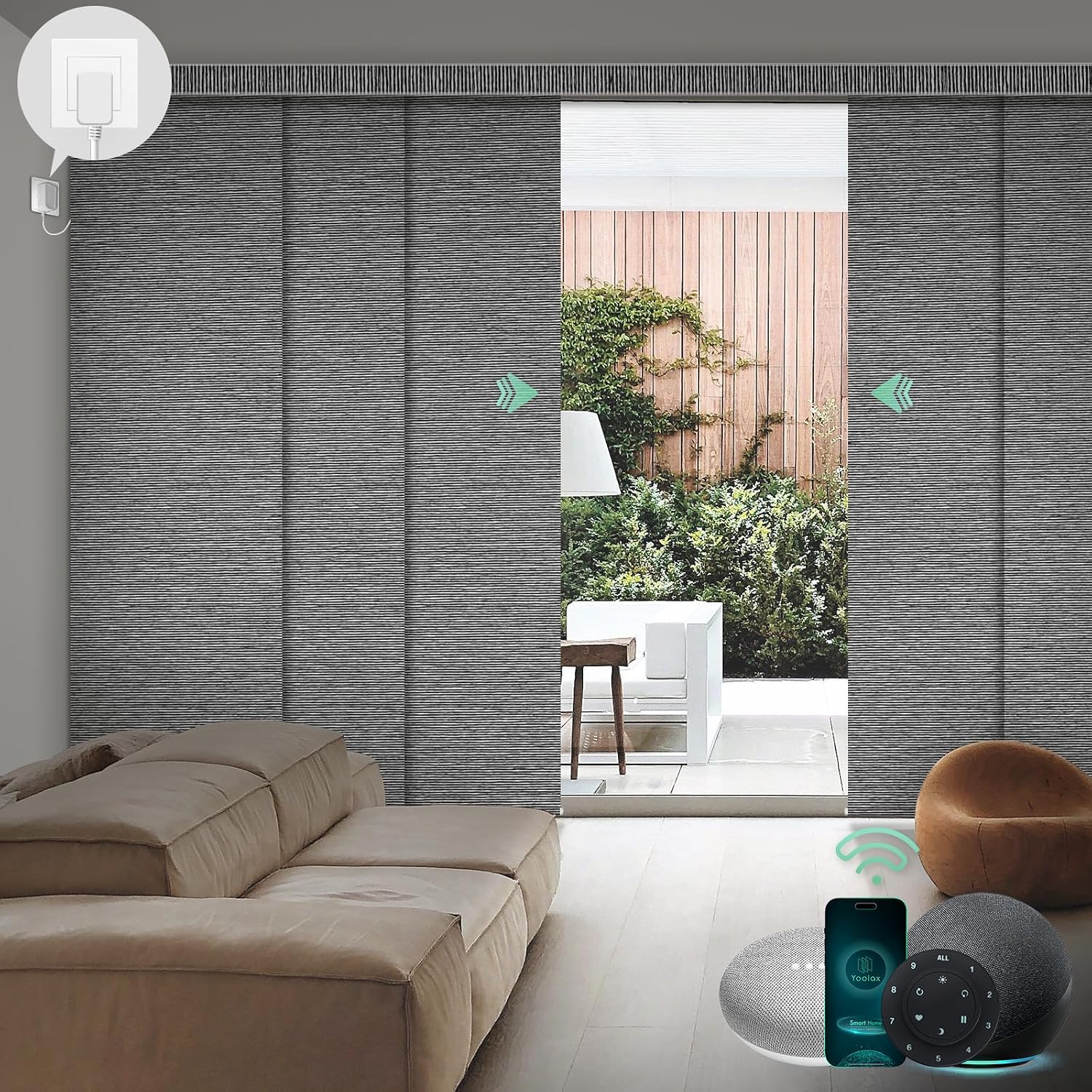 Yoolax Custom XL Smart Sliding Door Blinds, Motorized Sliding Panel Blinds Compatible with Alexa Google Home, Blackout Vertical Blinds for Glass Doors, Patio Doors, Closet Doors, Basalt Stripe Black