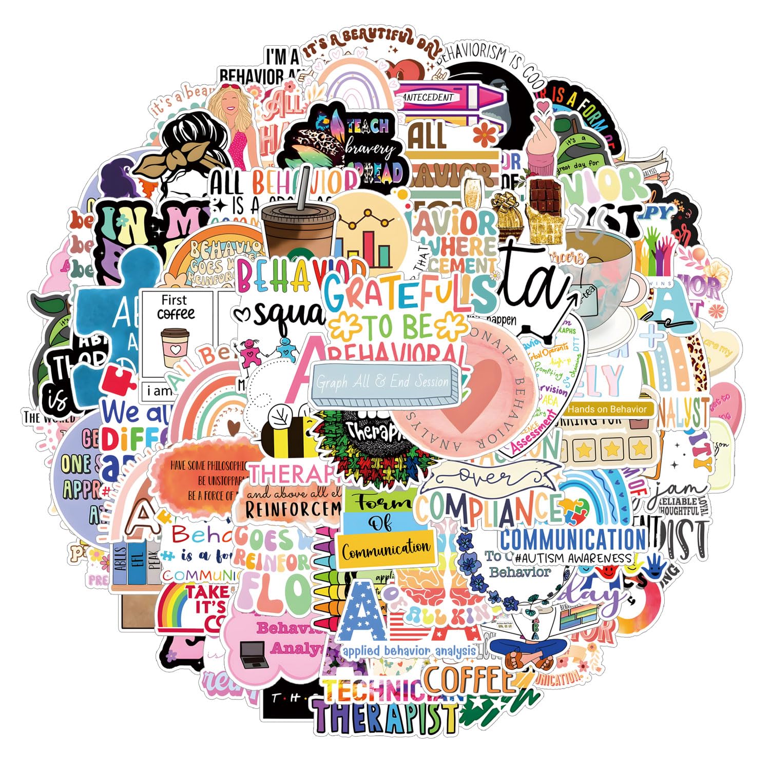 120Pcs ABA Stickers Pack, Cute Cartoon Vinyl Waterproof Sticker Decals for Water Bottle, Laptop, Phone, Scrapbooking, Journaling Choice for Party