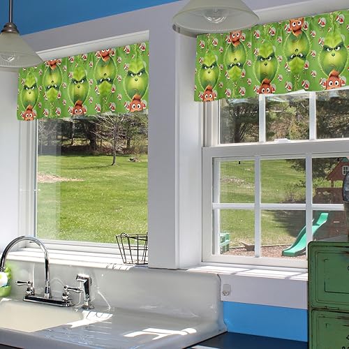 Miniatura 6 de Cenefa de ventana de Navidad de monstruo verde para cocina, sala de estar, cortina de ventana de Feliz Grinchmas para dormitorio, cenefa de ventana