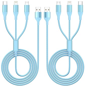 ShSiXin 3 in 1 Multi Charging Cable for Multiple Devices Fast Cord2PC 4FT | Car Travel Essentials,MFI Certified Universal Phone Charger with Type C/Micro USB/IP for iPhone17-5 iPad Android Blue