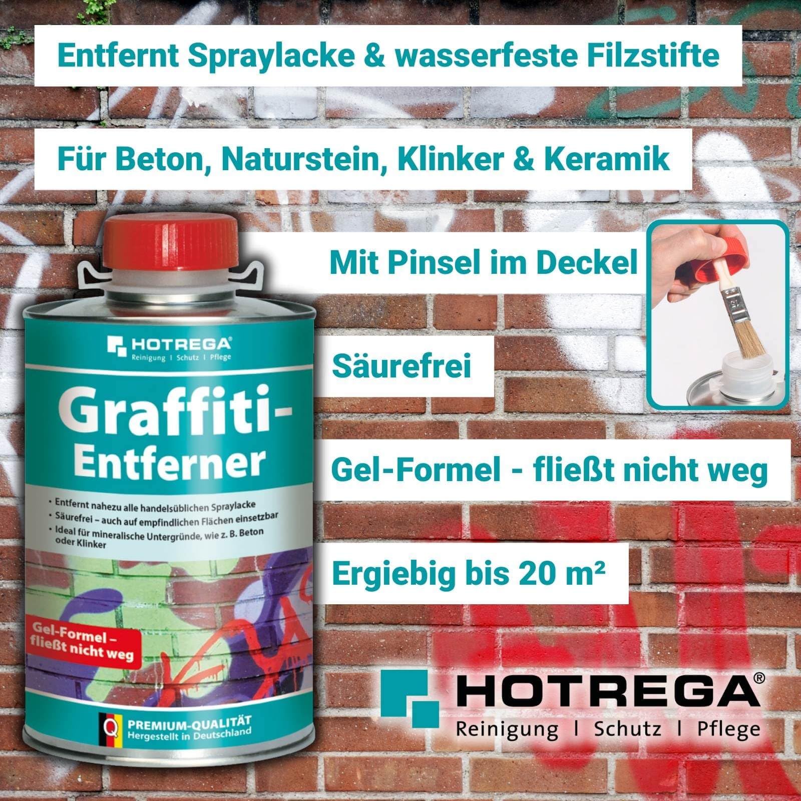 HOTREGA Graffiti Entferner 1 Liter | Säurefreies Spezialgel | Entfernt Sprayfarbe & Filzstift von Beton, Naturstein |inkl. Handpad + Handpadhalter