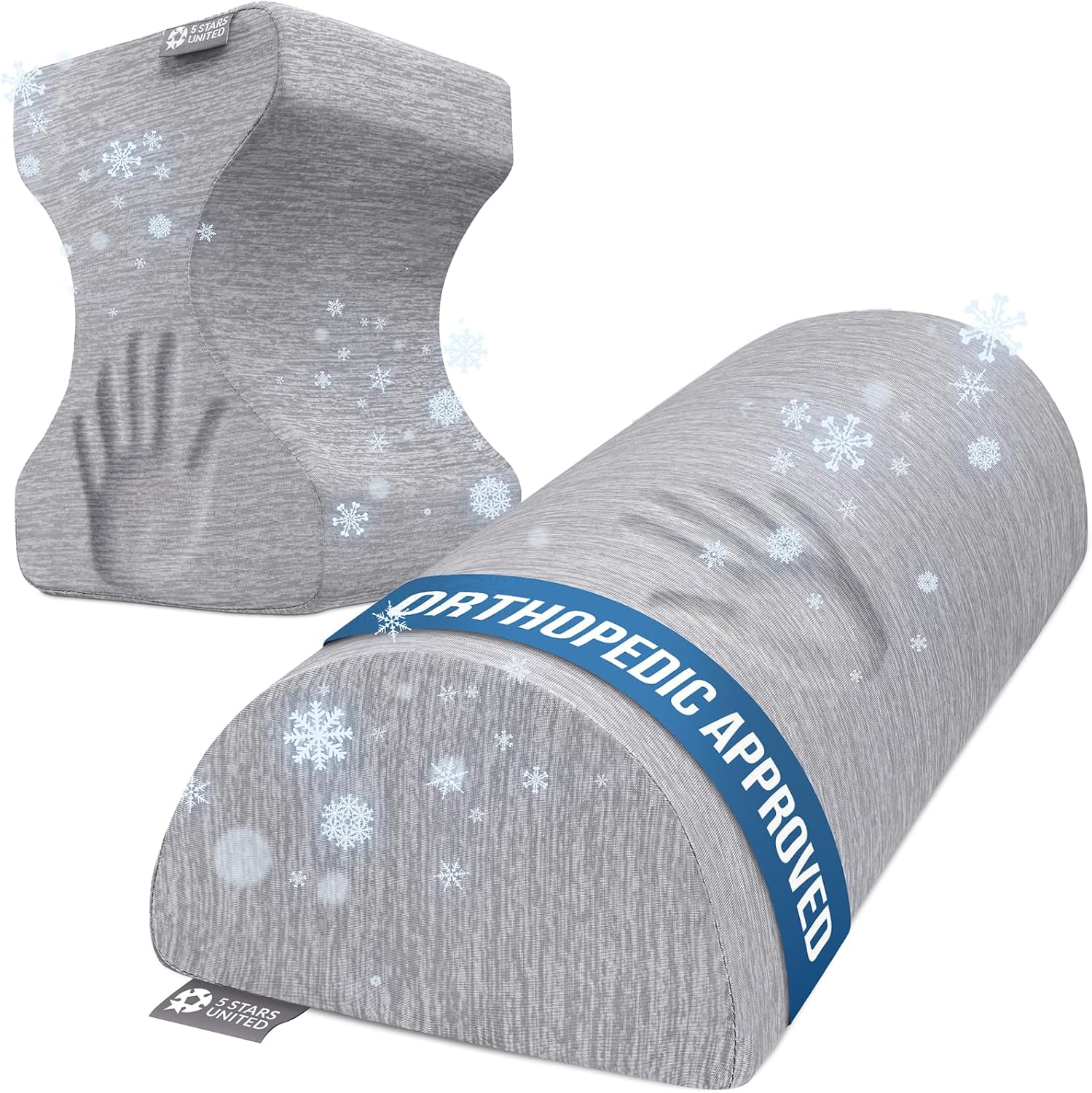 5 STARS UNITED Knee Pillow for Side Sleepers and Half Moon Bolster Semi-Roll Pillow - Cooling Cover - Bundle, 100% Memory Foam