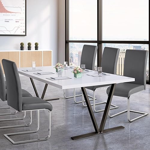Miniatura 45 de Yaheetech Juego de 2 sillas de comedor modernas tapizadas de piel sintética con respaldo alto y patas metálicas cromadas para cocina, sala de estar,