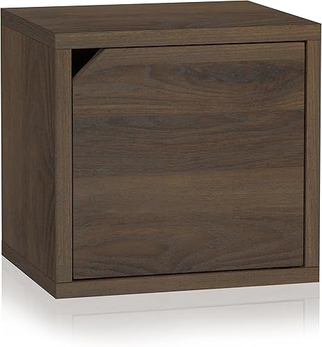 Way Basics Cubo apilable para estantería con puerta, organizador modular de armario y almacenamiento (montaje sin herramientas), nogal real