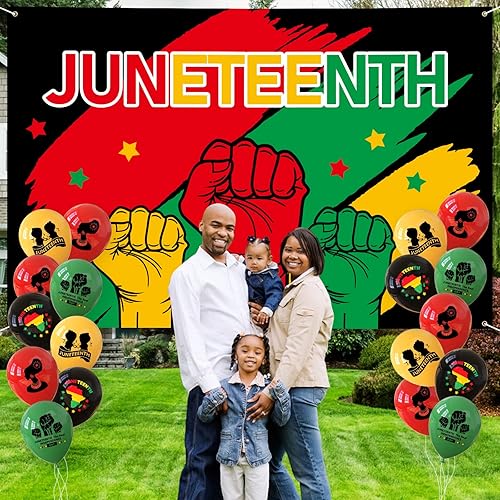 Miniatura 6 de Arosche Juneteenth - Cartel decorativo de 72 x 48 pulgadas con 18 globos de 18 globos con las manos hacia arriba, Día de la Independencia, fondo de