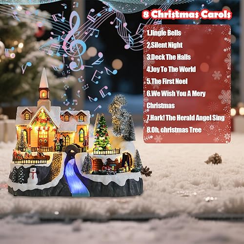 Miniatura 5 de WONDER GARDEN Casas de pueblo de Navidad, iglesia con música y luces LED, edificios coleccionables de Navidad para decoración del hogar o regalo