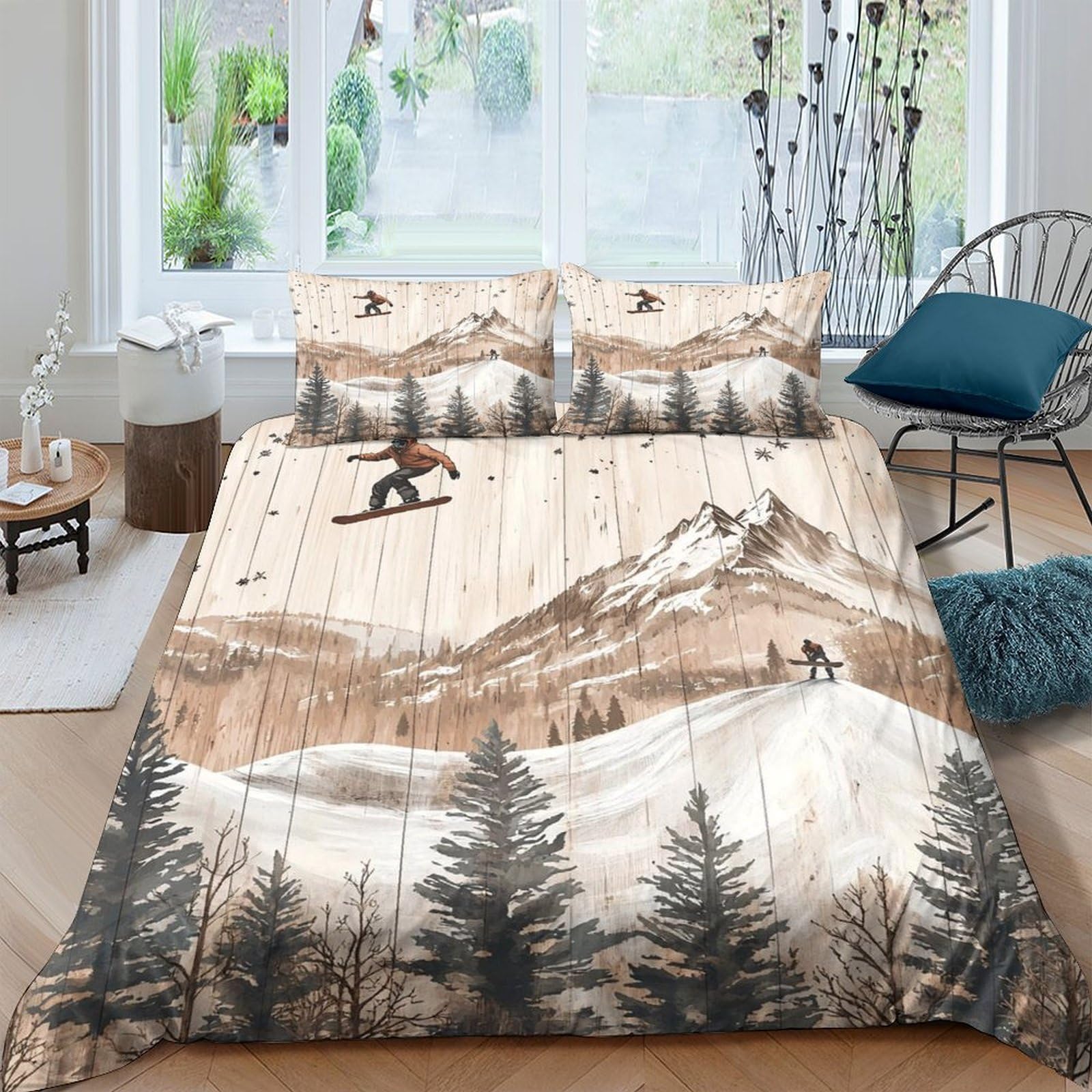 Ctjqhvkz Style-8 3D Printed Snow Mountain Fitted Sheet Microfiber Soft Breathable Skiing Forest Mattress Cover For Bedroom Dorm Decor Single（135X200cm）