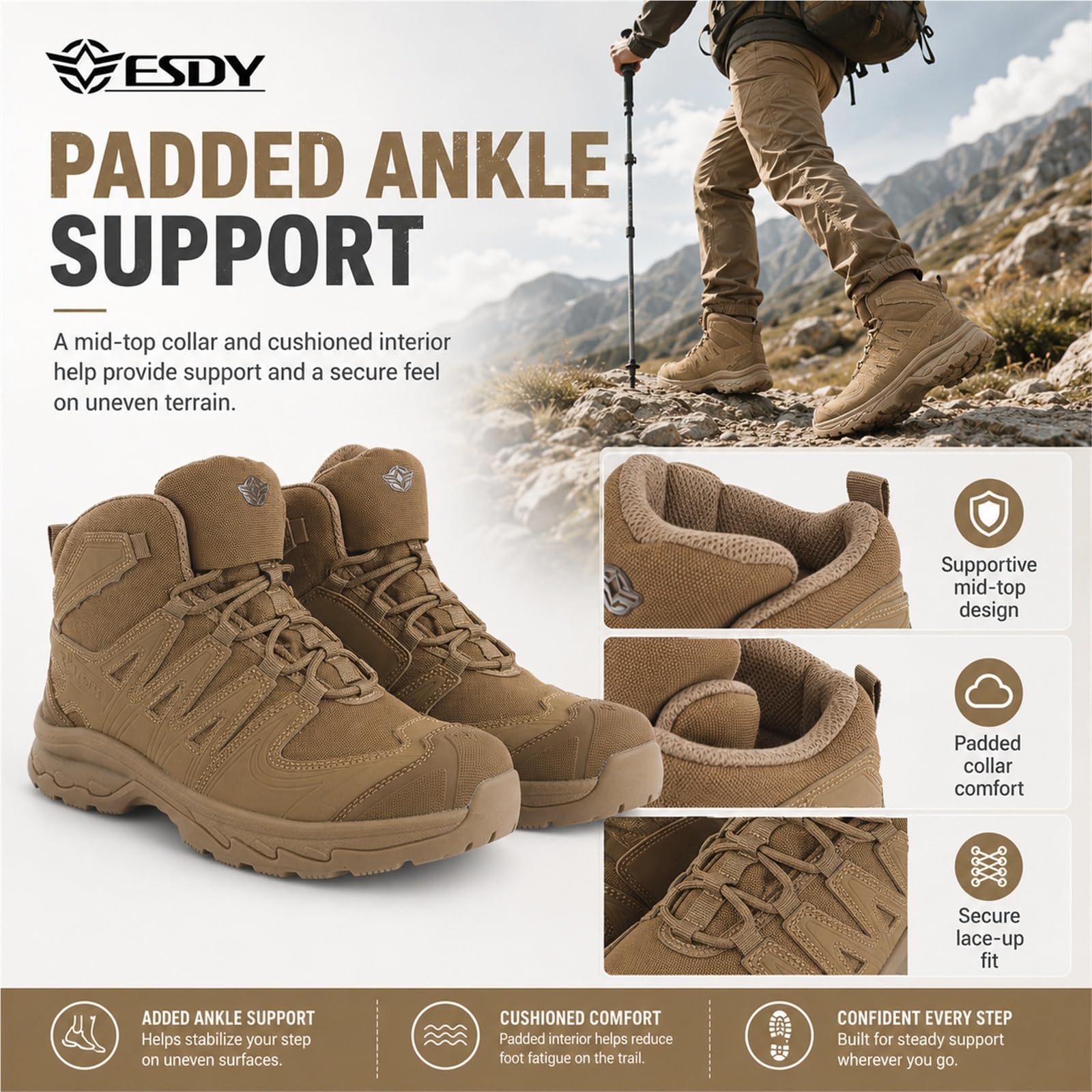 Botas de Montaña Impermeables de Cuero Calzado de Trekking Táctico Unisex
