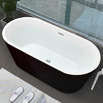 67"Acrylic Free Standing Tub,Classic Minimalist Bathtub,Modern Soaking Bathtub with cUPC Certified,Brushed Nickel Overflow&Drain(Black)