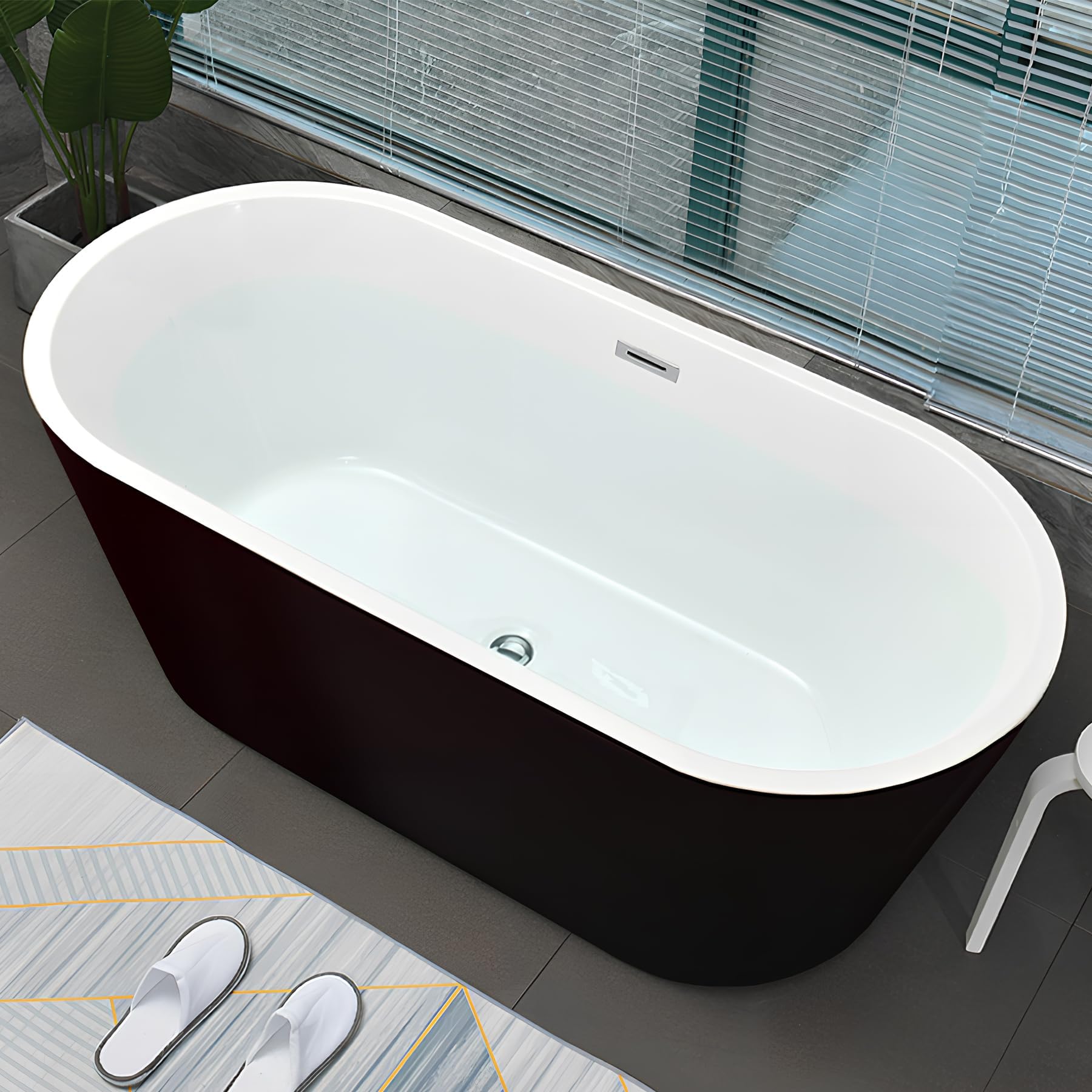 67"Acrylic Free Standing Tub,Classic Minimalist Bathtub,Modern Soaking Bathtub with cUPC Certified,Brushed Nickel Overflow&Drain(Black)