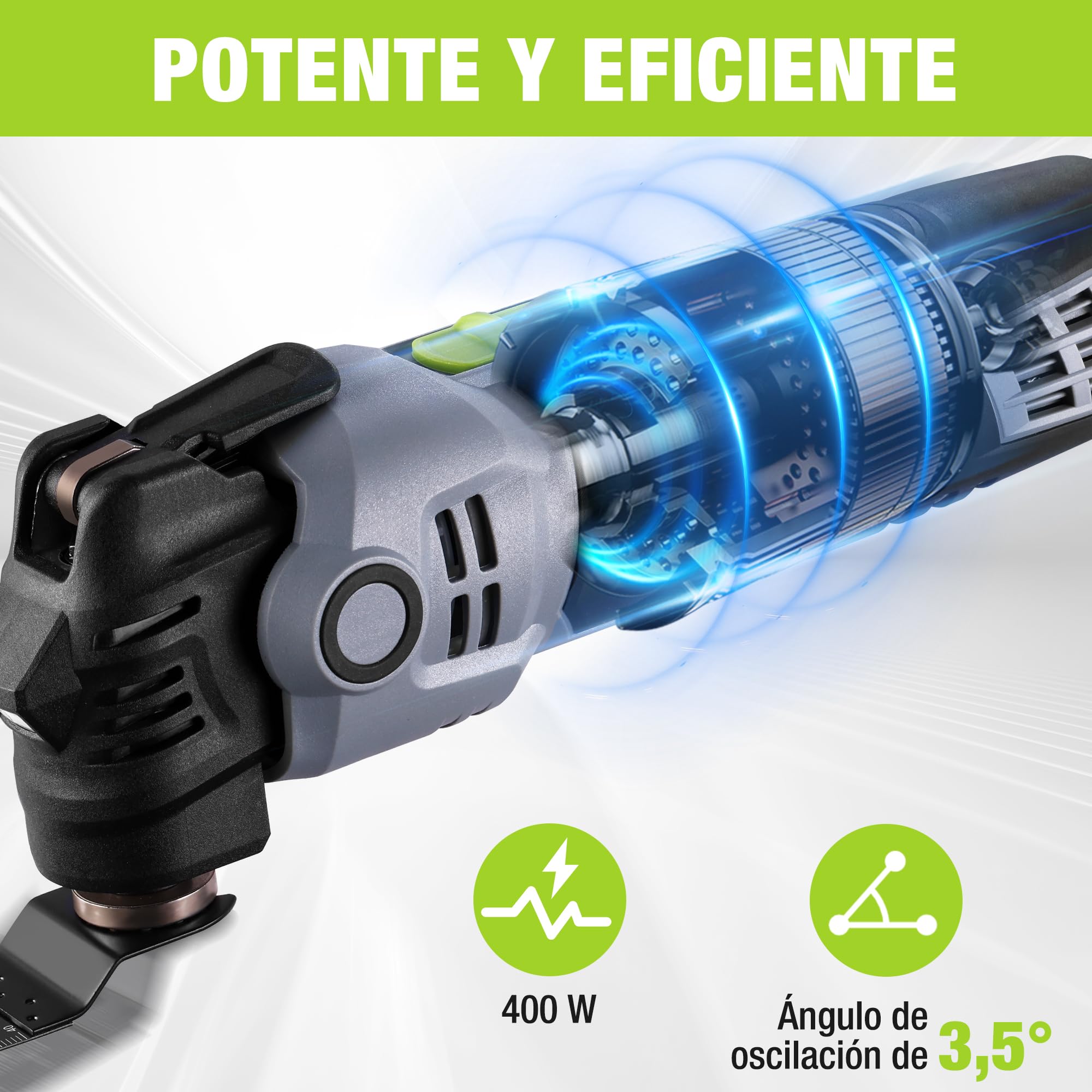 WORKPRO Herramienta Oscilante 400 W, Multiherramienta Eléctrica con 23 Accesorios y Bolsa, 6 Velocidades (15000–22000 RPM), Ángulo de Oscilación de 3,5°, Ideal para Cortar, Lijar y Raspado
