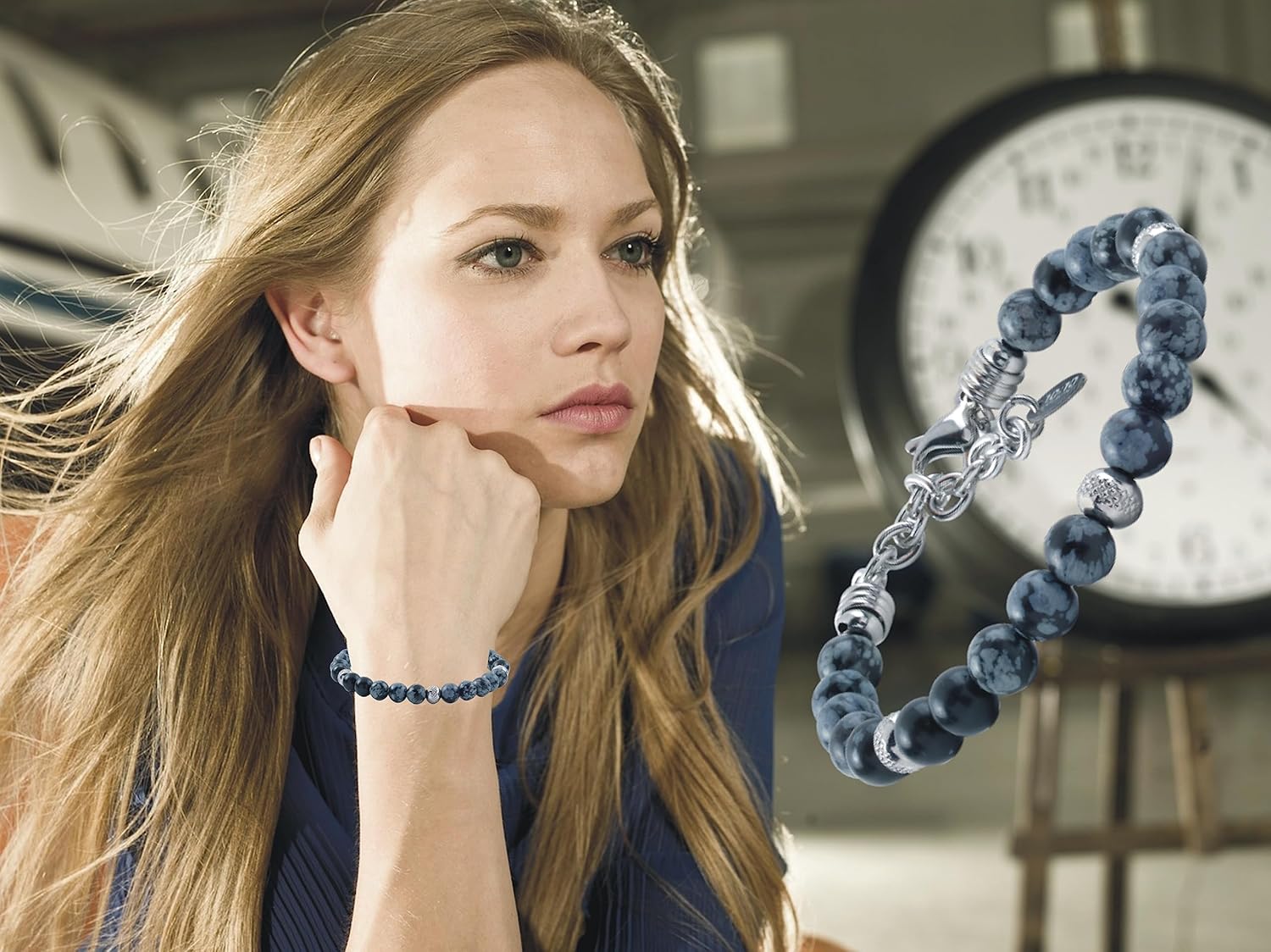 10:10 Beaded Bracelet for Men and Women – Natural Obsidian Snow Flake Gemstones and Stainless Steel – Adjustable & Durable & Elegant – Made in Italy - Image 5