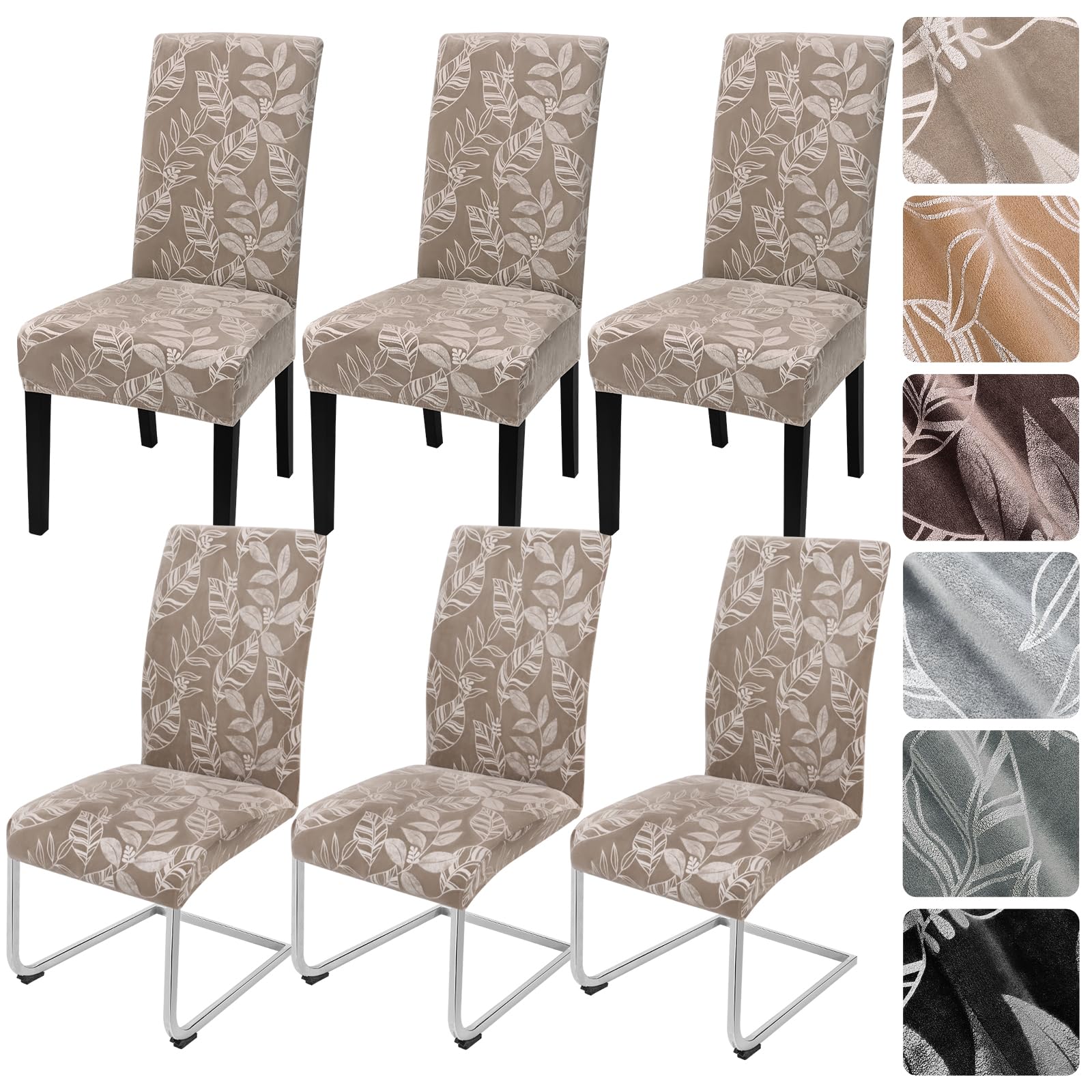 Alishomtll Dining Chair Covers Set of 6 Stretch Velvet Chair Slipcovers Washable Covers for Swing Chair Removable Chair Protector for Dining Room Kitchen Banquet Wedding Party (Light Brown 6psc)