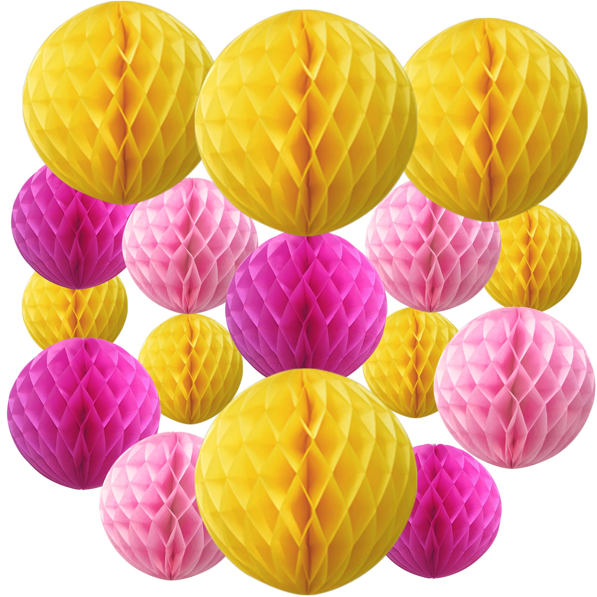 Time to Sparkle Pack of 16 Mixed Honeycomb Balls - Yellow&Pink — image 1