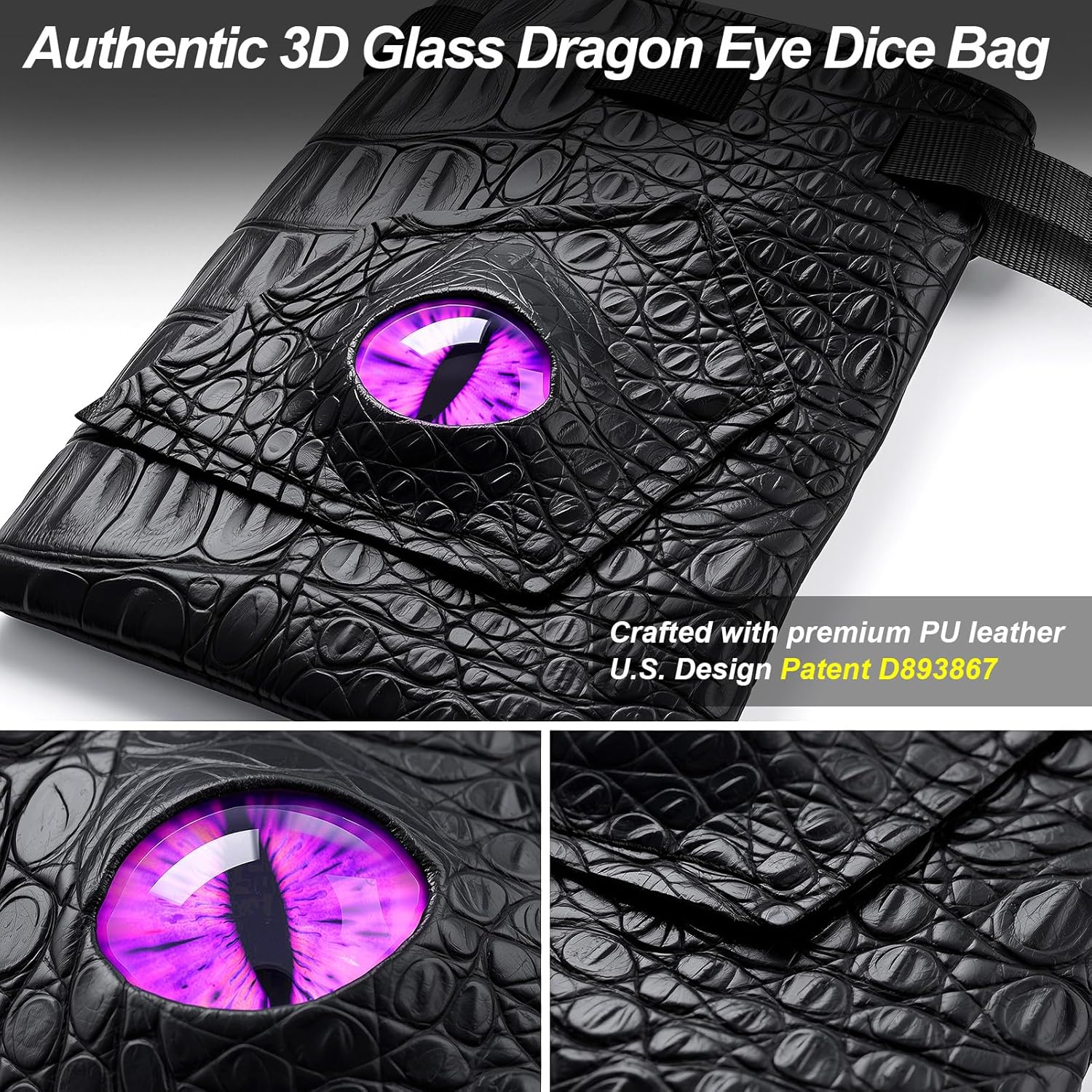 Haxtec Dragon Dice Bag PU Leather DND Dice Pouch with 3D Glass Dragon Eye, Small Drawstring Bag for Dungeons & Dragons, D&D Gamer Gifts for Dragon Lovers, Patent D893867