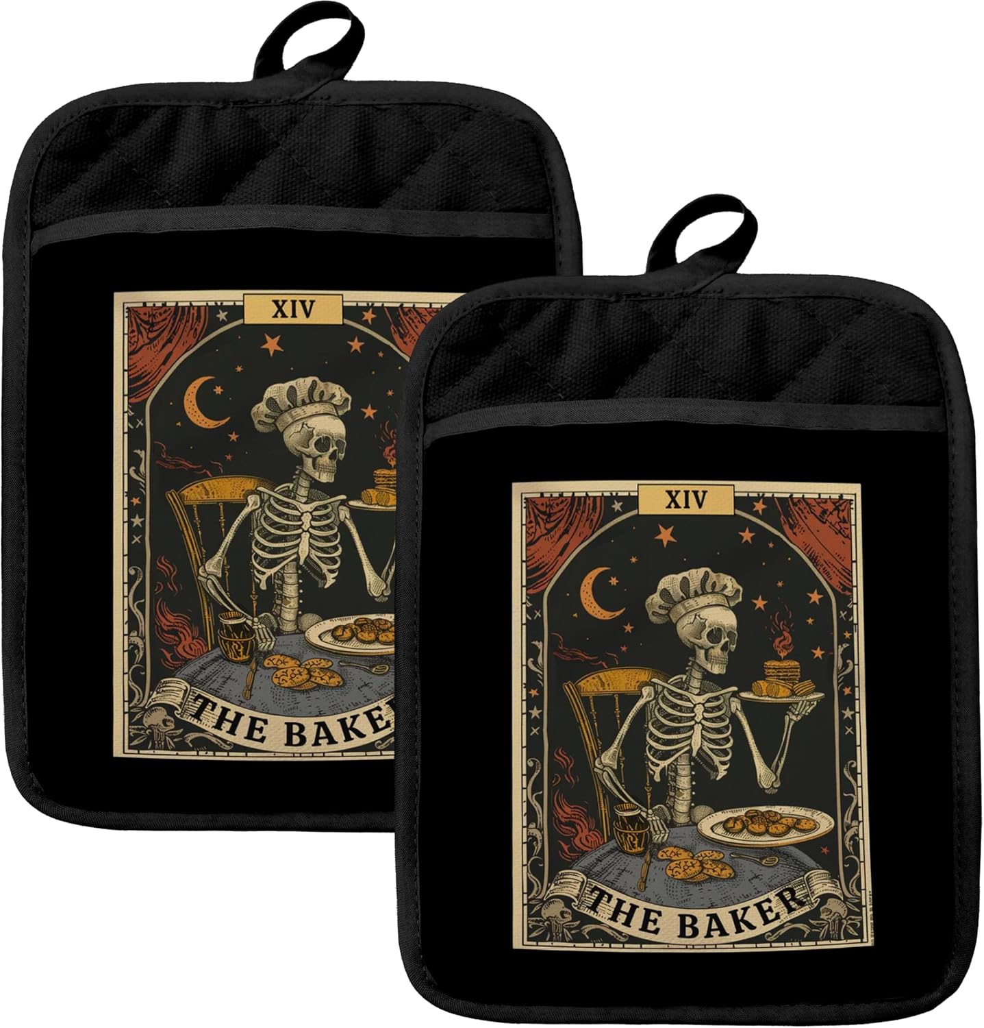 Funny Gothic Skeleton Oven Mitts Set, Funny Baking Gifts for Women, Having a Mental Bake Down Goth Heat Resistant Kitchen Oven Gloves for Baking and Cooking,Pot Holders