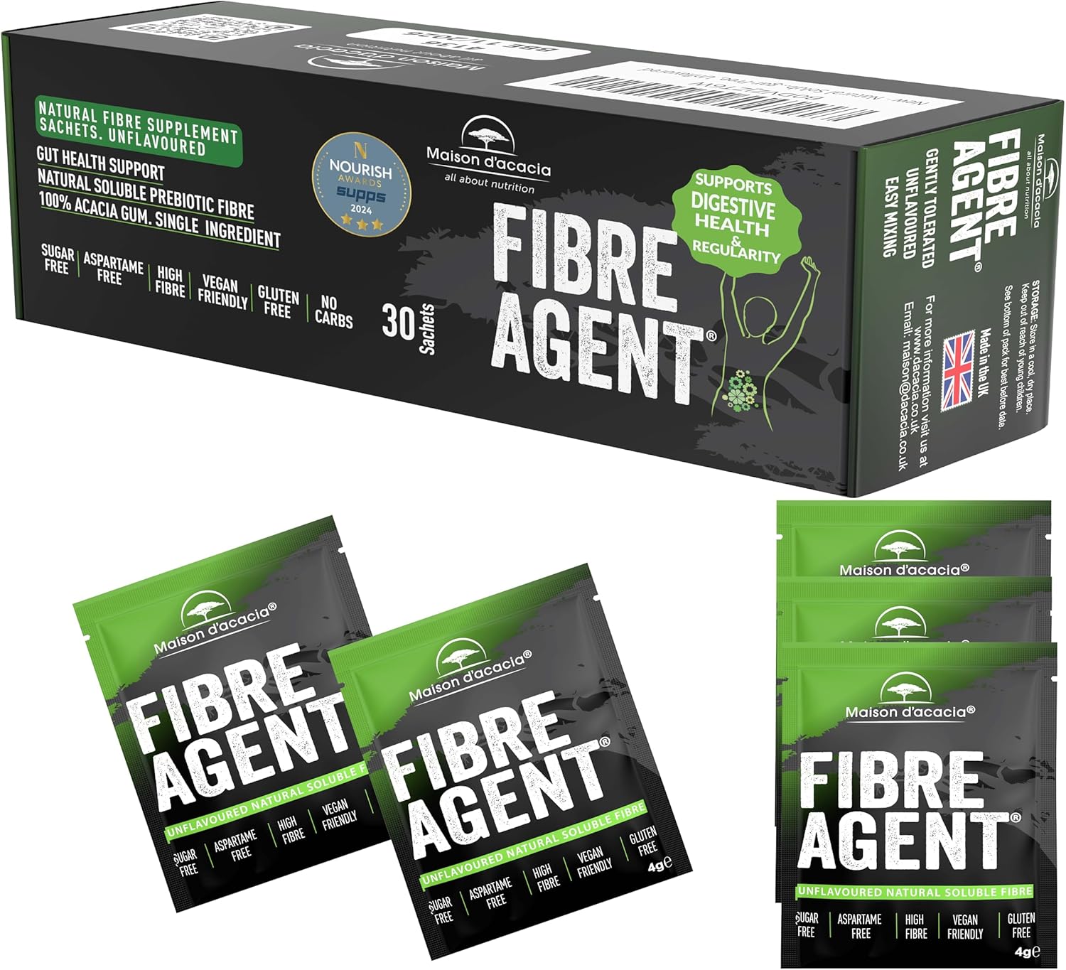 Fibre Supplement 30 Sachets. Prebiotic Natural Gut Health Award Winner. Soluble High Fiber. Unflavoured Regularity Gentle Constipation Relief. No Sugar No Aspartame. Psyllium Husk Inulin Alternative