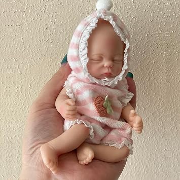 6 Inch Palm Size Silicone Reborn Baby Dolls, Full Body Solid Silicone Mini Baby Dolls Girl Cute Sleeping Tiny Babies for Kids 3+