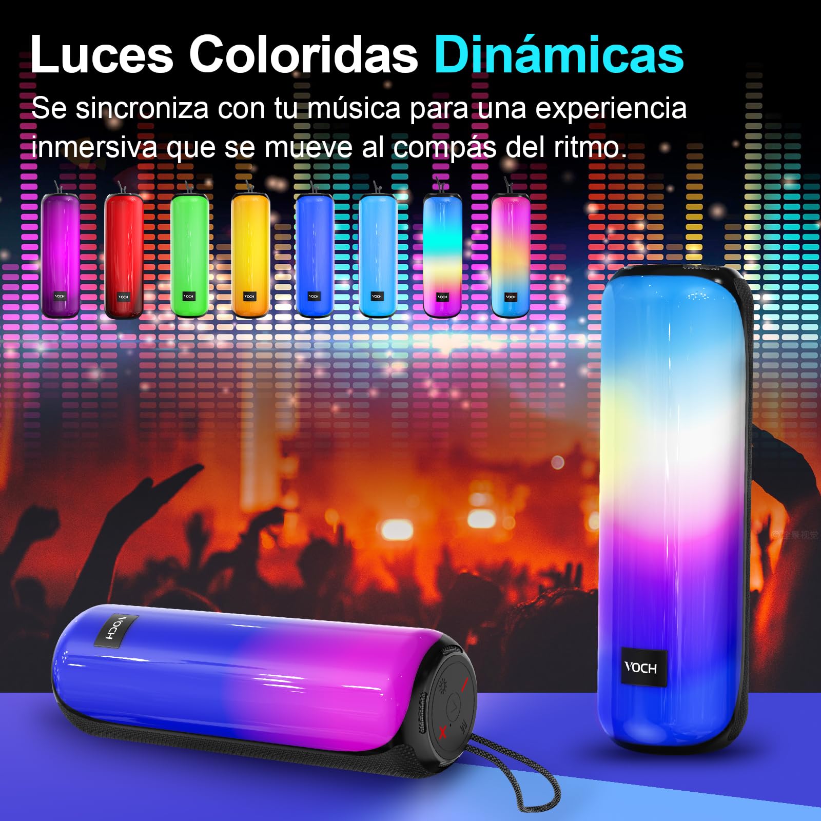 VOCH Altavoz Bluetooth Portátil Inalámbrico con Luces RGB, Sonido Estéreo 40W Bluetooth 5.3 Speaker, TWS, Impermeable IPX7, 20H de Reproducción para Fiesta, Hogar, Exterior, Viaje, Camping