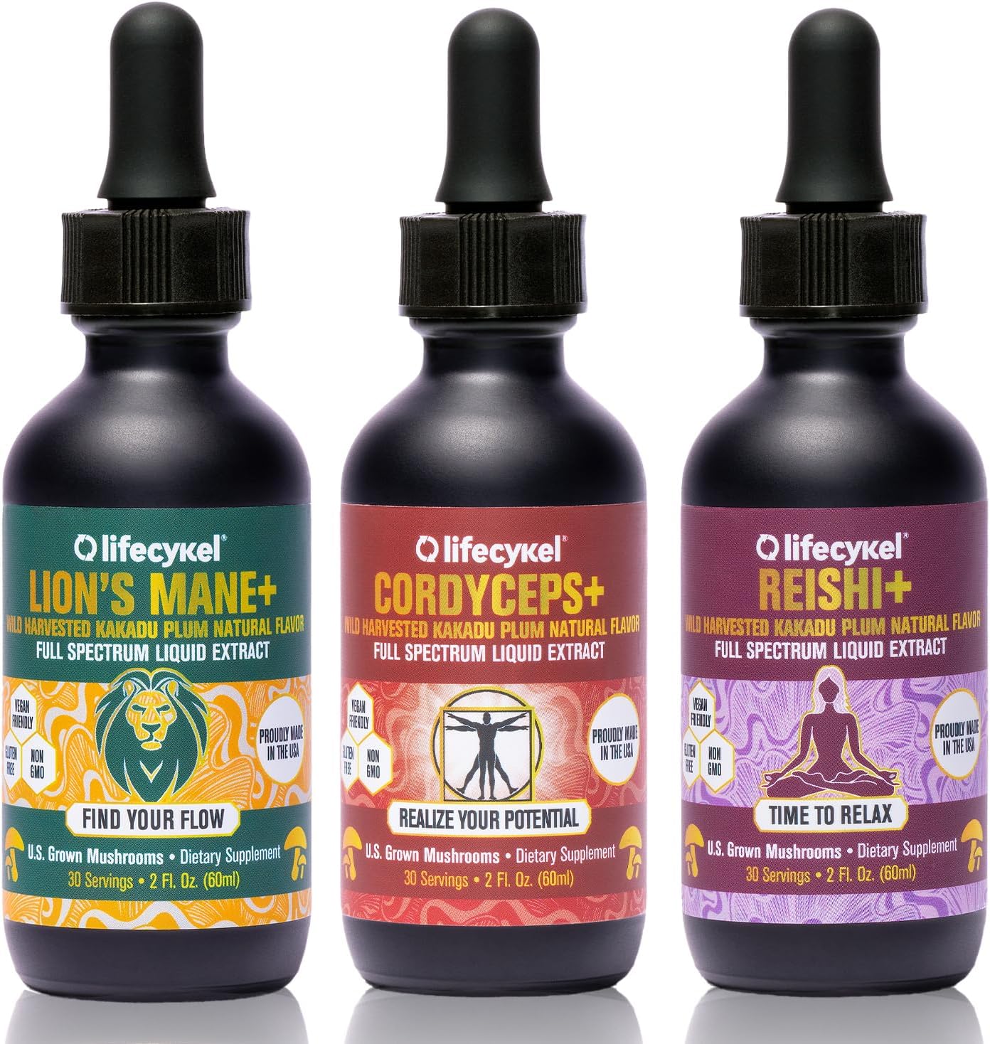 Professional Athletes Pack - Reishi, Lion's Mane & Cordyceps Mushroom Extract- Full-Spectrum Mushroom Tincture for Energy, Focus and Immune Health- Vegan, Non-GMO Formula