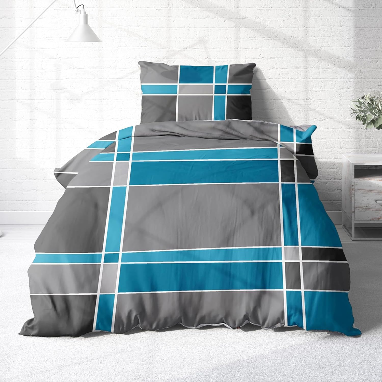 Träumschön Bettwäsche 135×200 4teilig | Bettwäsche Set im Karo Design | Biber Bettwäsche 4tlg aus 100% Baumwolle | Biber Bettwäsche 135×200