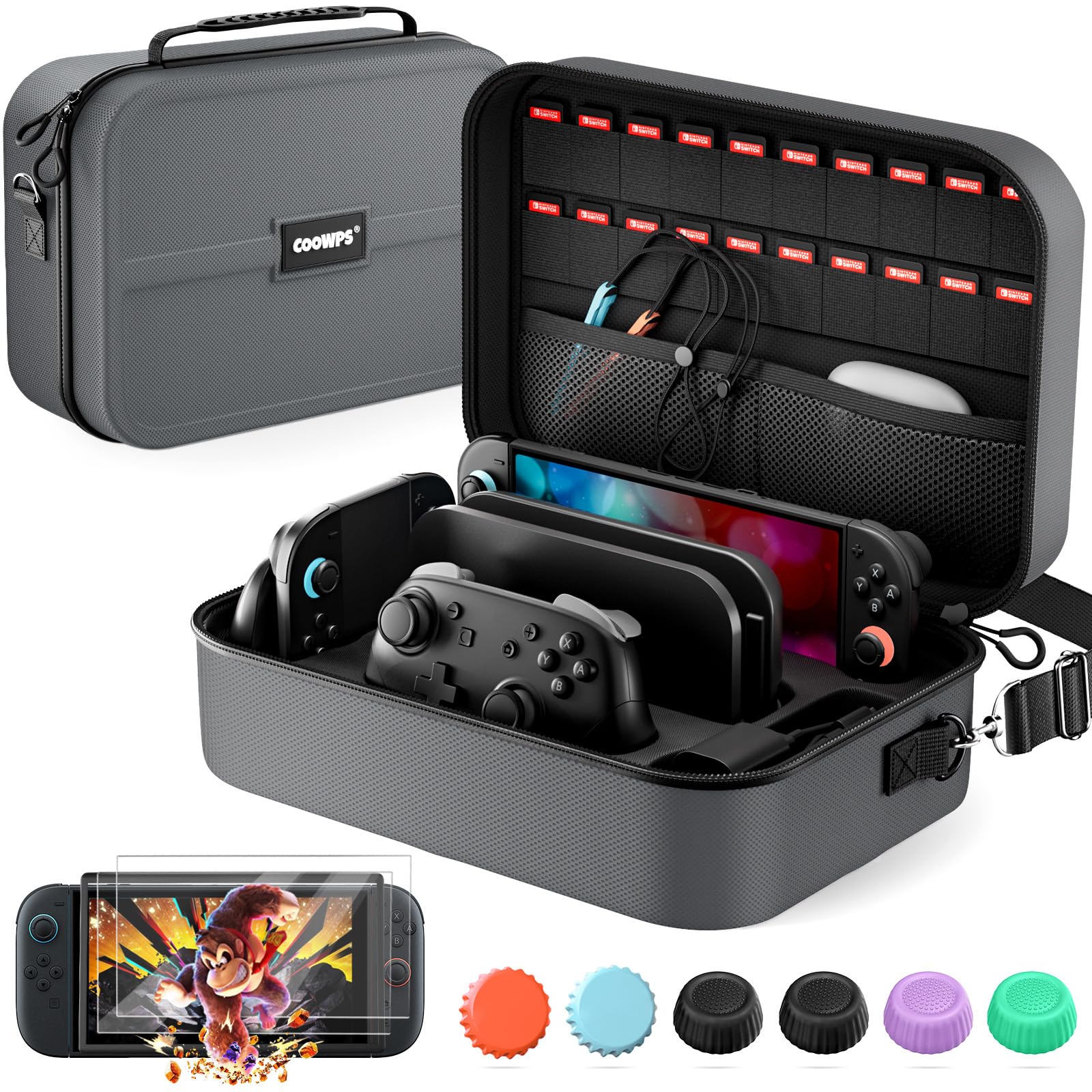 COOWPS Switch 2 Tasche für Nintendo Switch 2, Mit 6 Joystick Kappen
