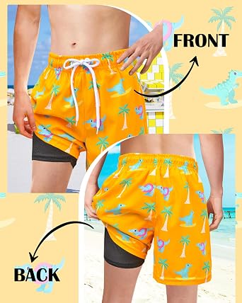Toddler Swim Trunks with Compression Liner Quick Dry Toddler Bathing Suits Boys Swim Shorts Swimsuit Kids Swimwear
