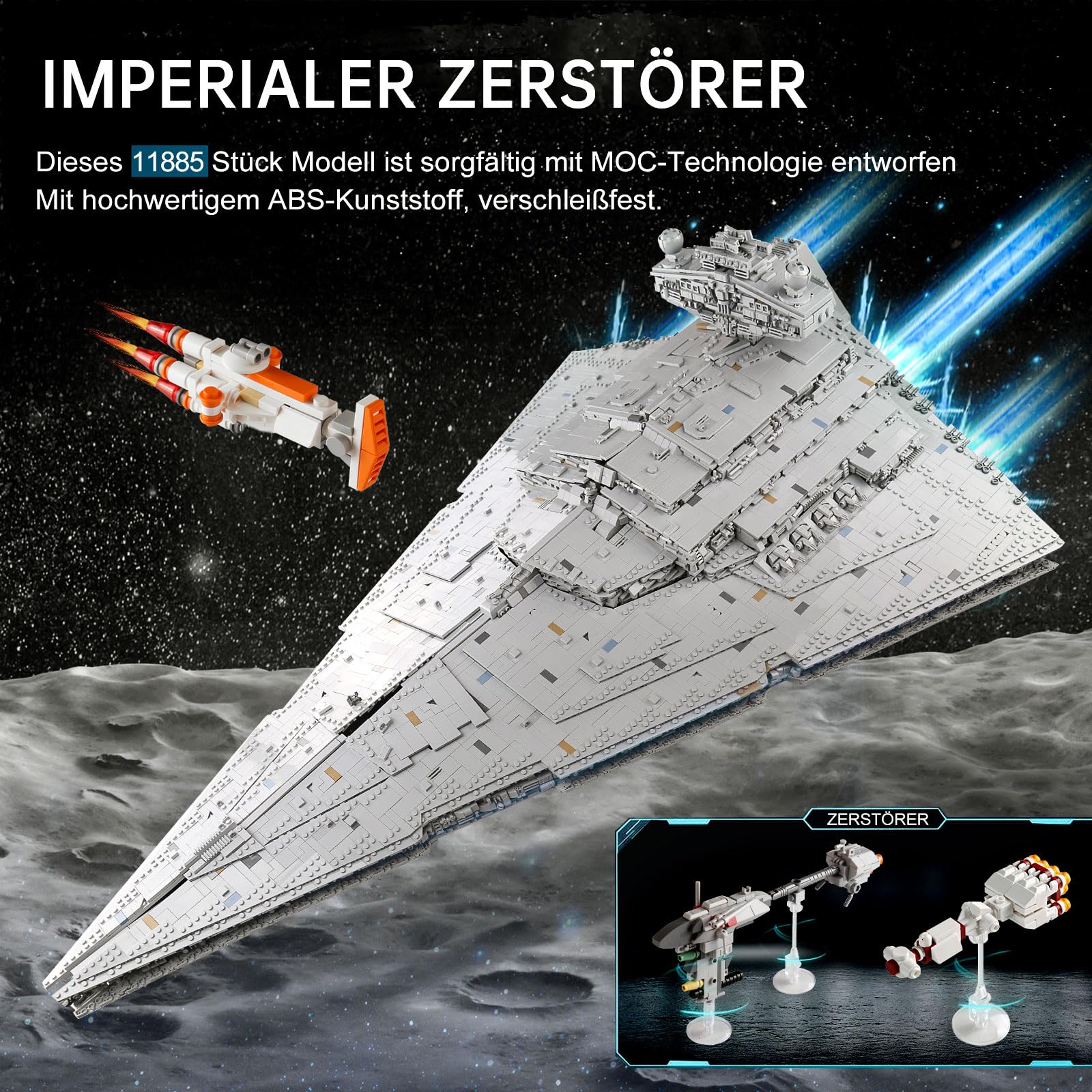 13135 Imperial Sternenzerstörer Spielzeug mit 3 Mini-Raumschiffen,11885 Klemmbausteine Technik Sternenzerstörer, Sammlerstück für Erwachsene,kompatibel mit UCS Super Star Destroyer