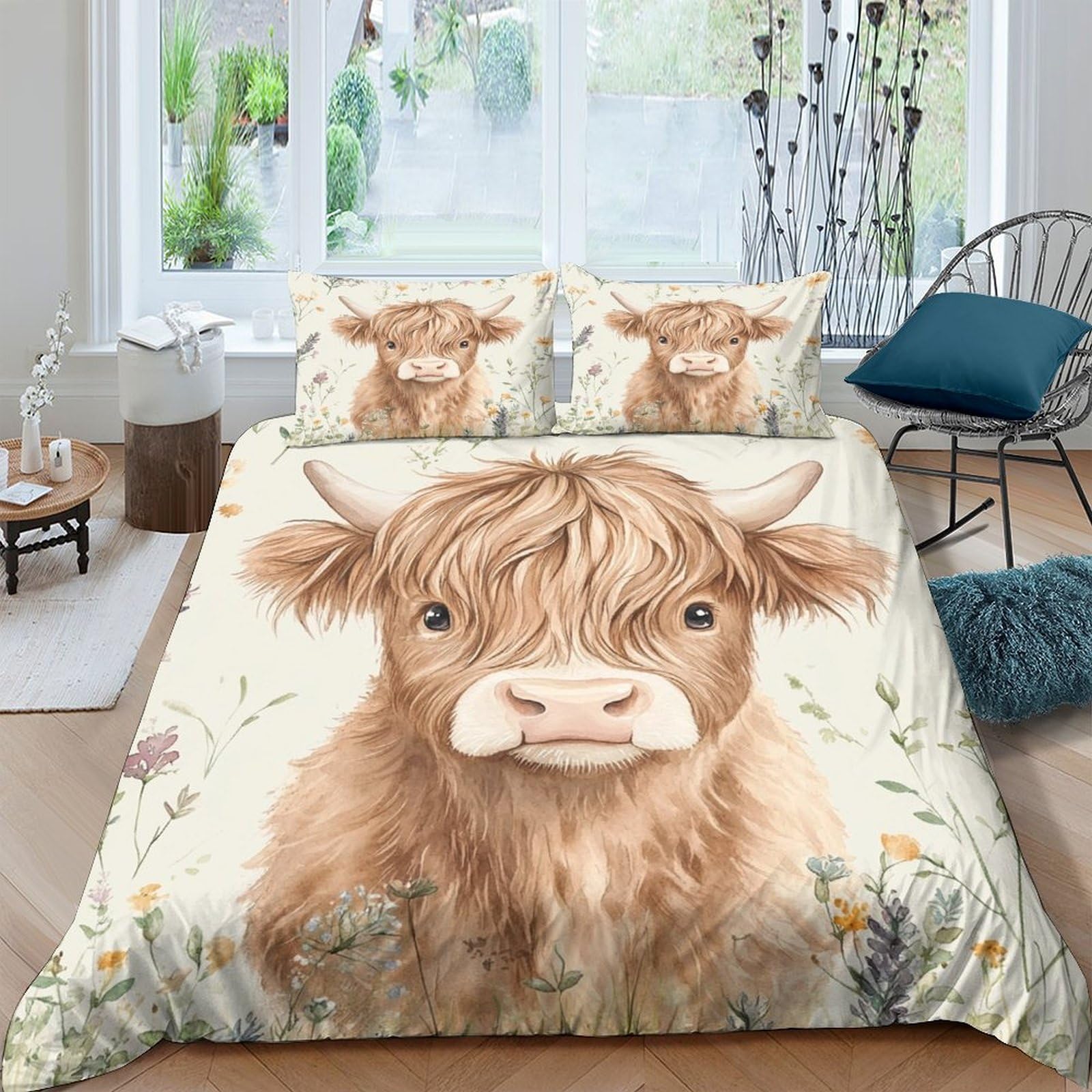Ctjqhvkz Style-6 3D Printed Highland Cow Fitted Sheet Microfiber Soft Breathable Pasture Bed Cover For Bedroom Guest Room Decor Single（135X200cm）