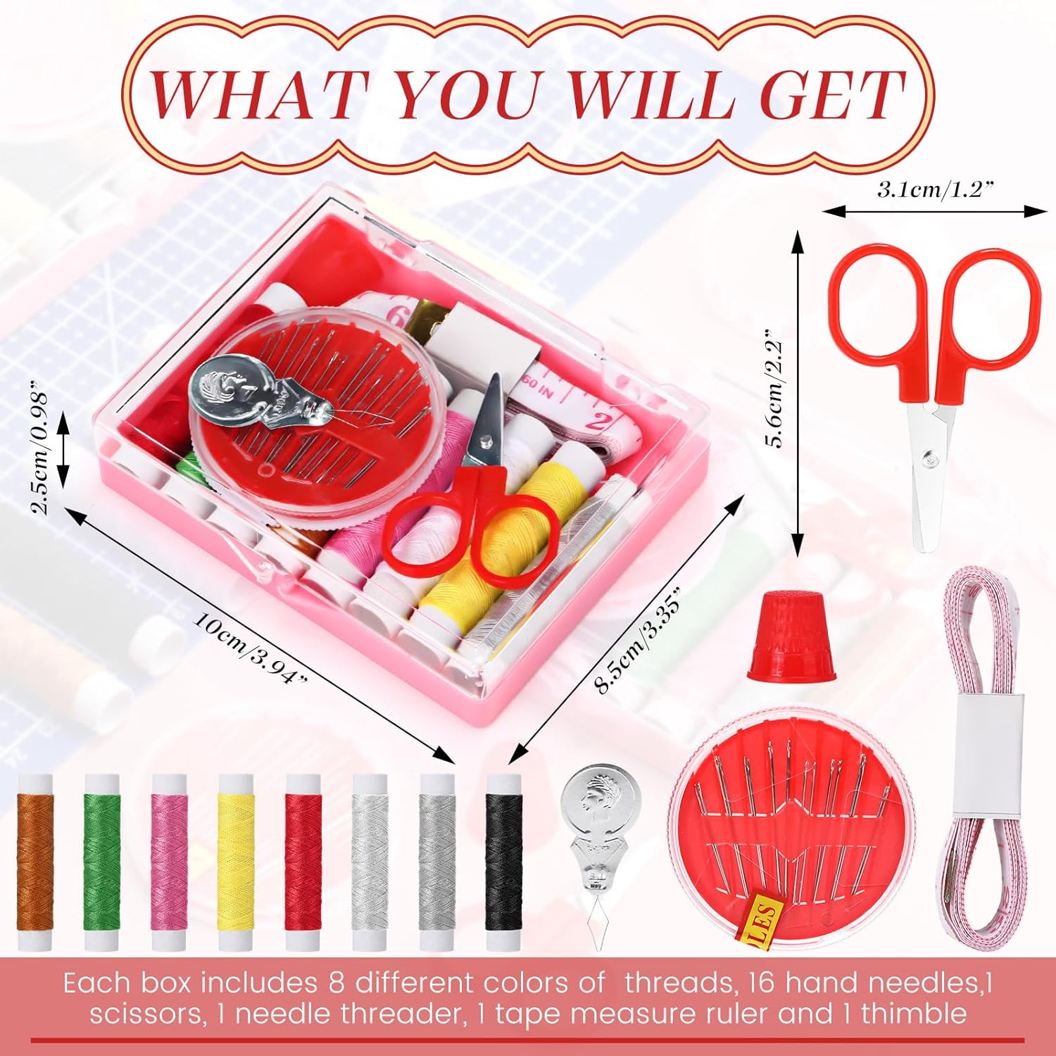 Knitgrip 24 Pack Small Sewing Kit Bulk Emergency Sewing Kit Mini Storage Box with Threads Scissors Needles for Home Travel Beginner