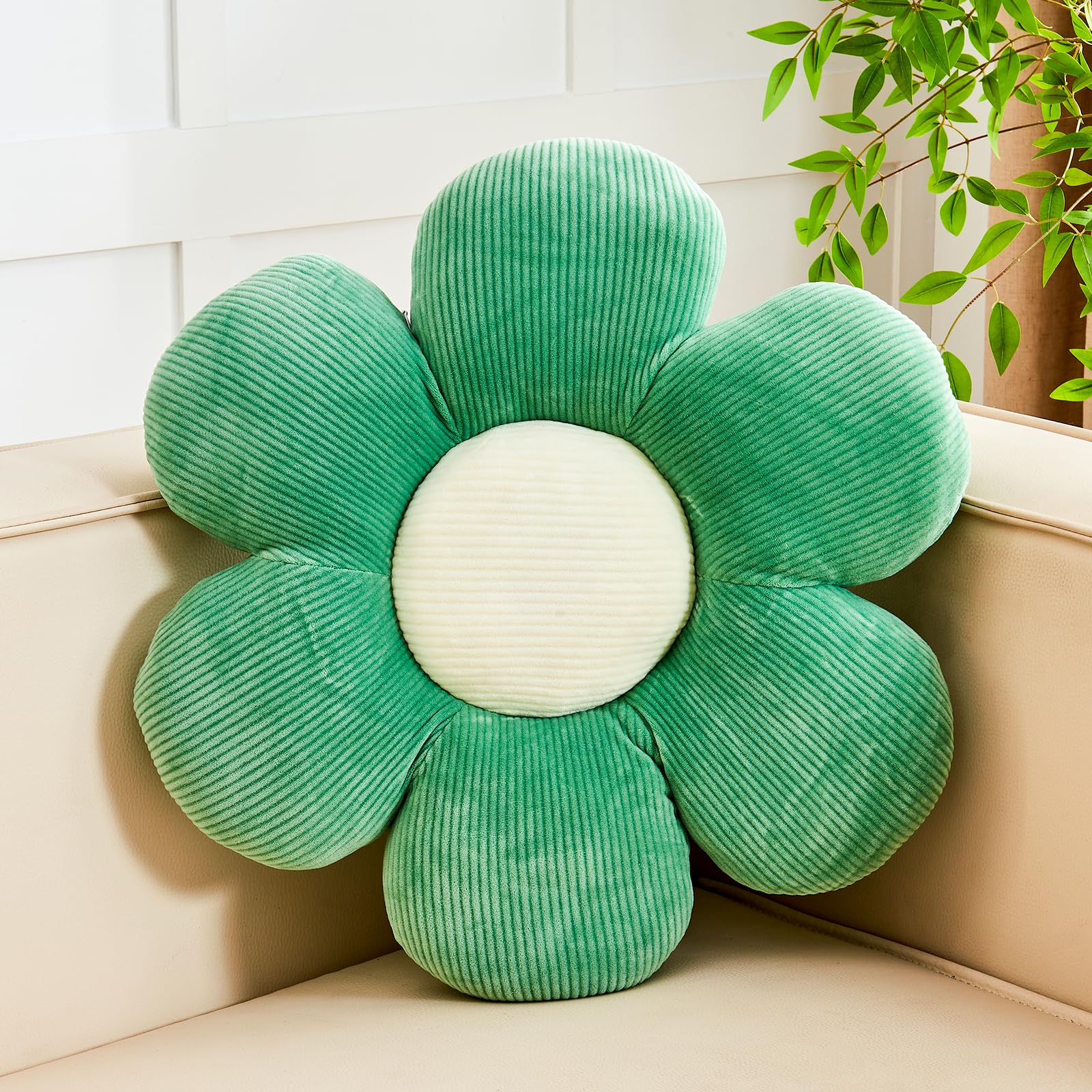Kcvvcr Sage Green Flower Pillow, 14.9" Cute Flower Shaped Floor Pillow, Aesthetic Floral Plush Daisy Decorative Throw Pillows for Bed Sofa Couch