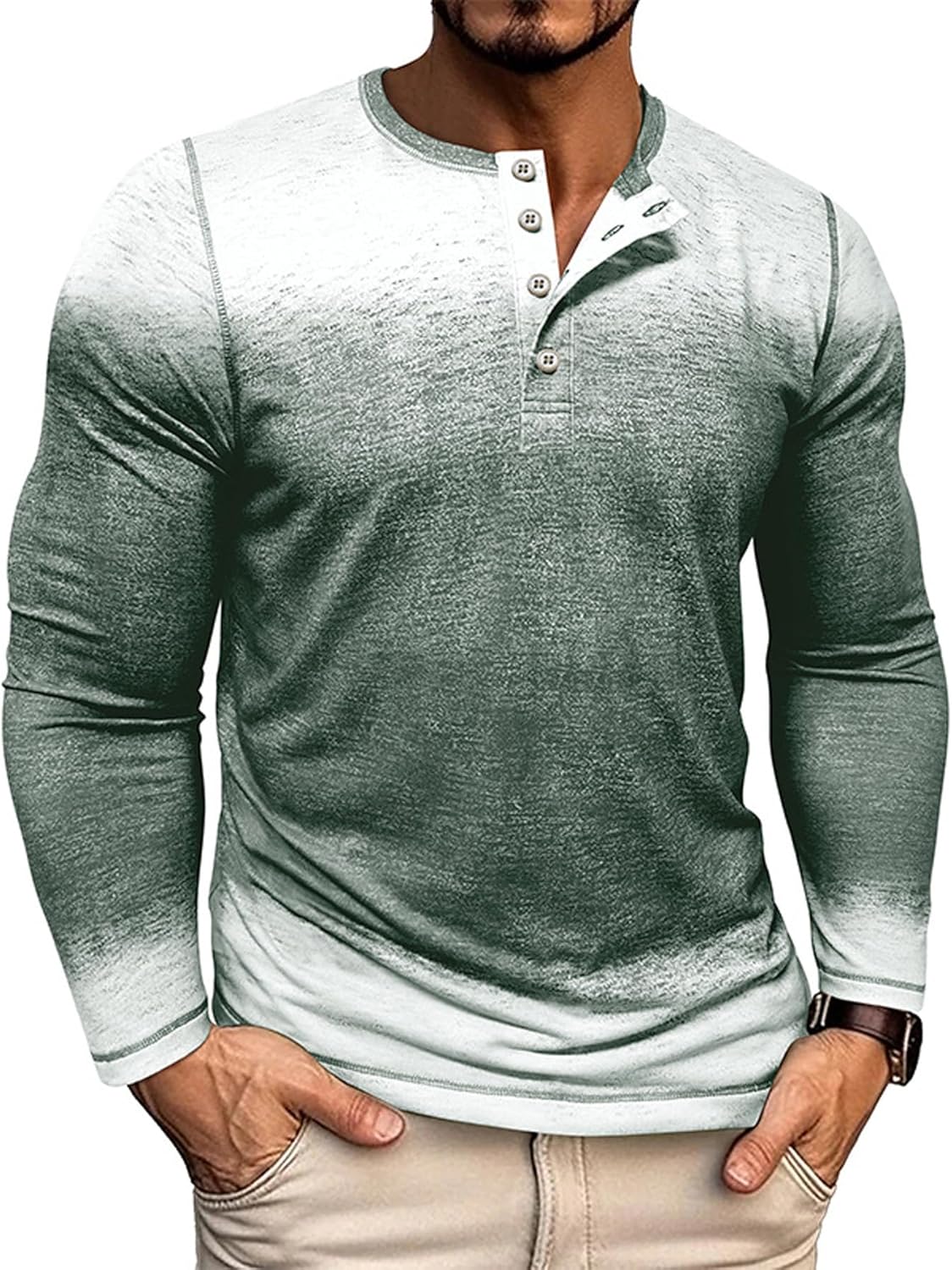 Nuofengkudu Mens Henley Shirts Long Sleeve Color Block T Shirt Casual Vintage Tee Button Pullover Shirts Tops