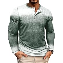 Mens Henley Shirts Long Sleeve Casual Color Block Button T-Shirt Tops