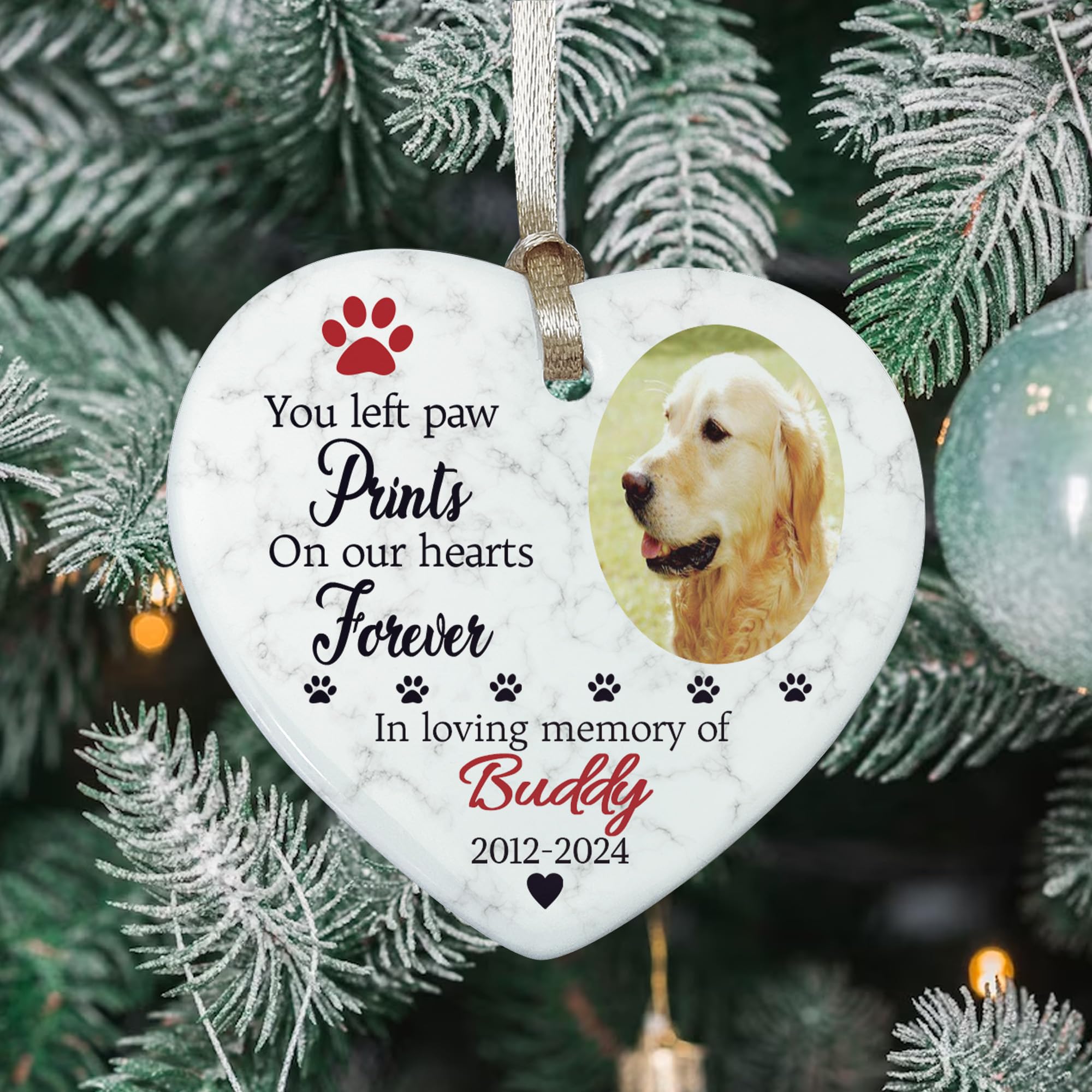 Gutegifts White Personalised Photo Pets Dog Cat Memorial Bauble Ceramics Ornaments Christmas Xmas Tree Decoration Hanging Sign Keepsake