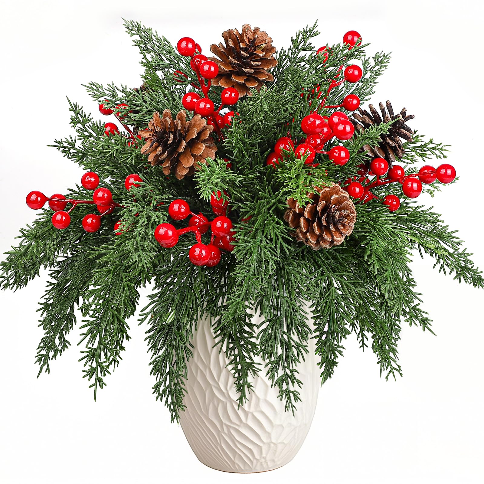 60 Branches De Sapin Artificiel Et Baies Rouges - 4 Modèles Pour Décorations Noël, Couronnes, Guirlandes