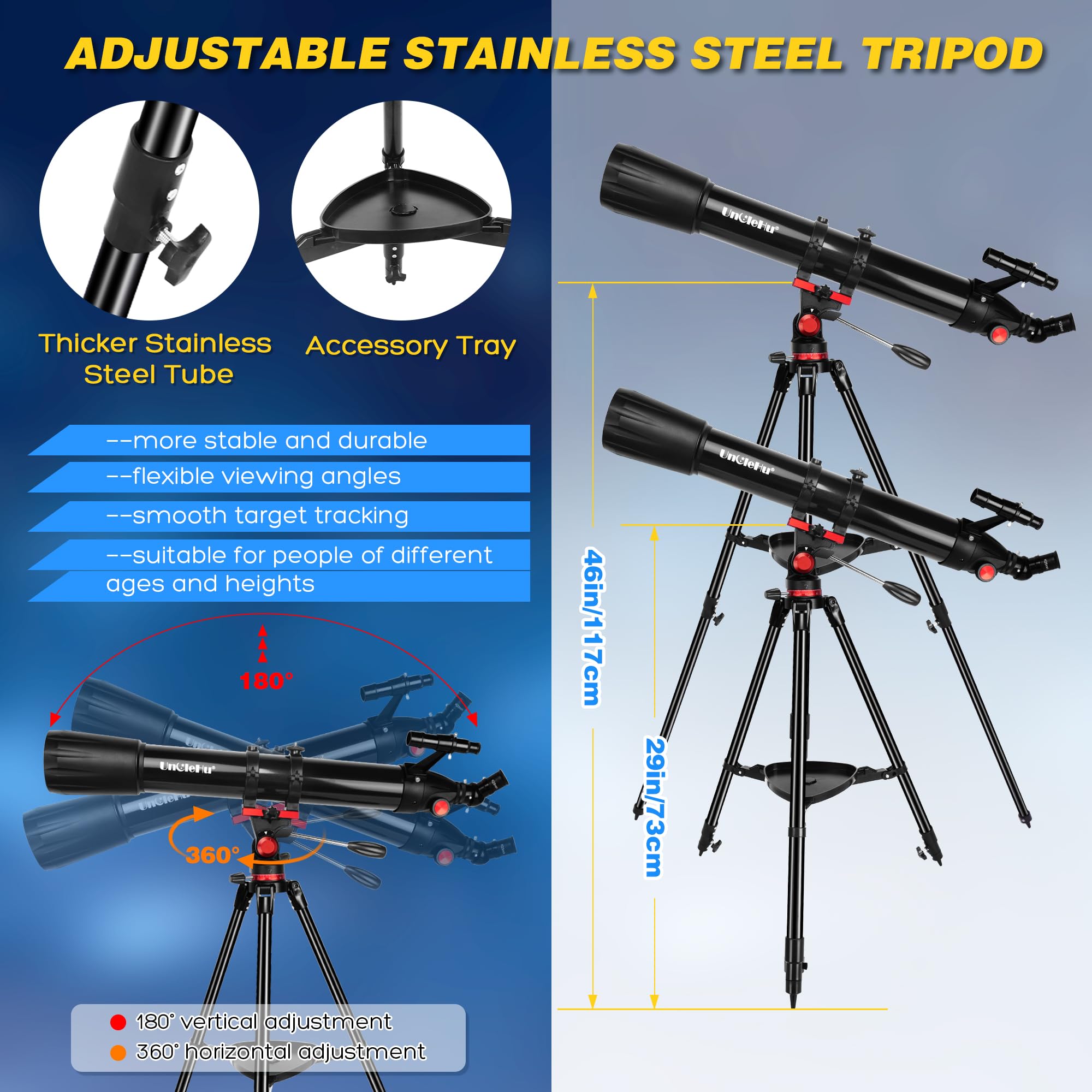 Telescopio per astronomia adulti principianti, 36X-450X, telescopi astronomici rifrattori portatili professionali da 90mm di apertura/900mm con treppiede&adattatore per telefono&borsa da trasporto