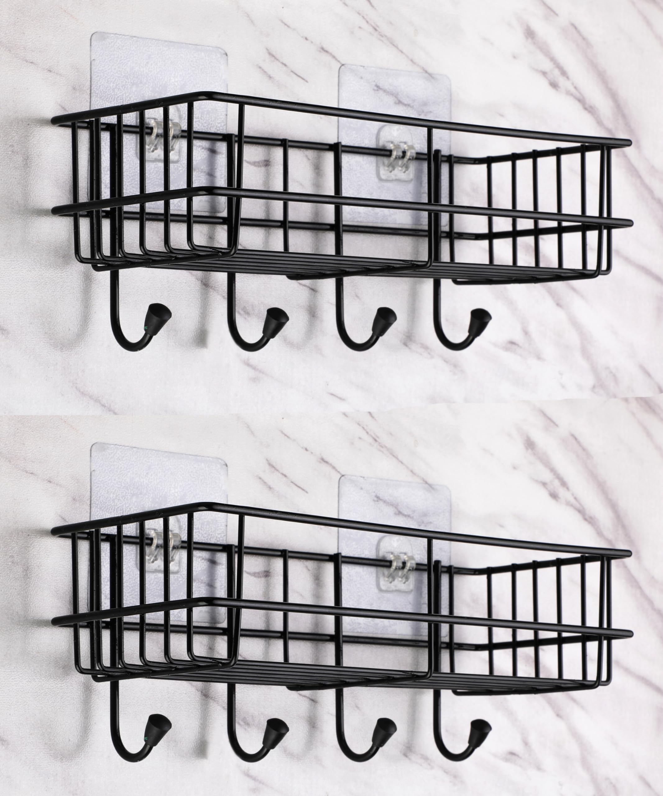 iSTAR GI Steel Self-Adhesive Multipurpose Bathroom Shelf with Hooks/Towel Holder/Rack/Bathroom Accessories-Wall Mount - (Black,Powder Coated) (Pack of 2) (B0CLXYFXXH) Amazon Price History, Amazon Price Tracker