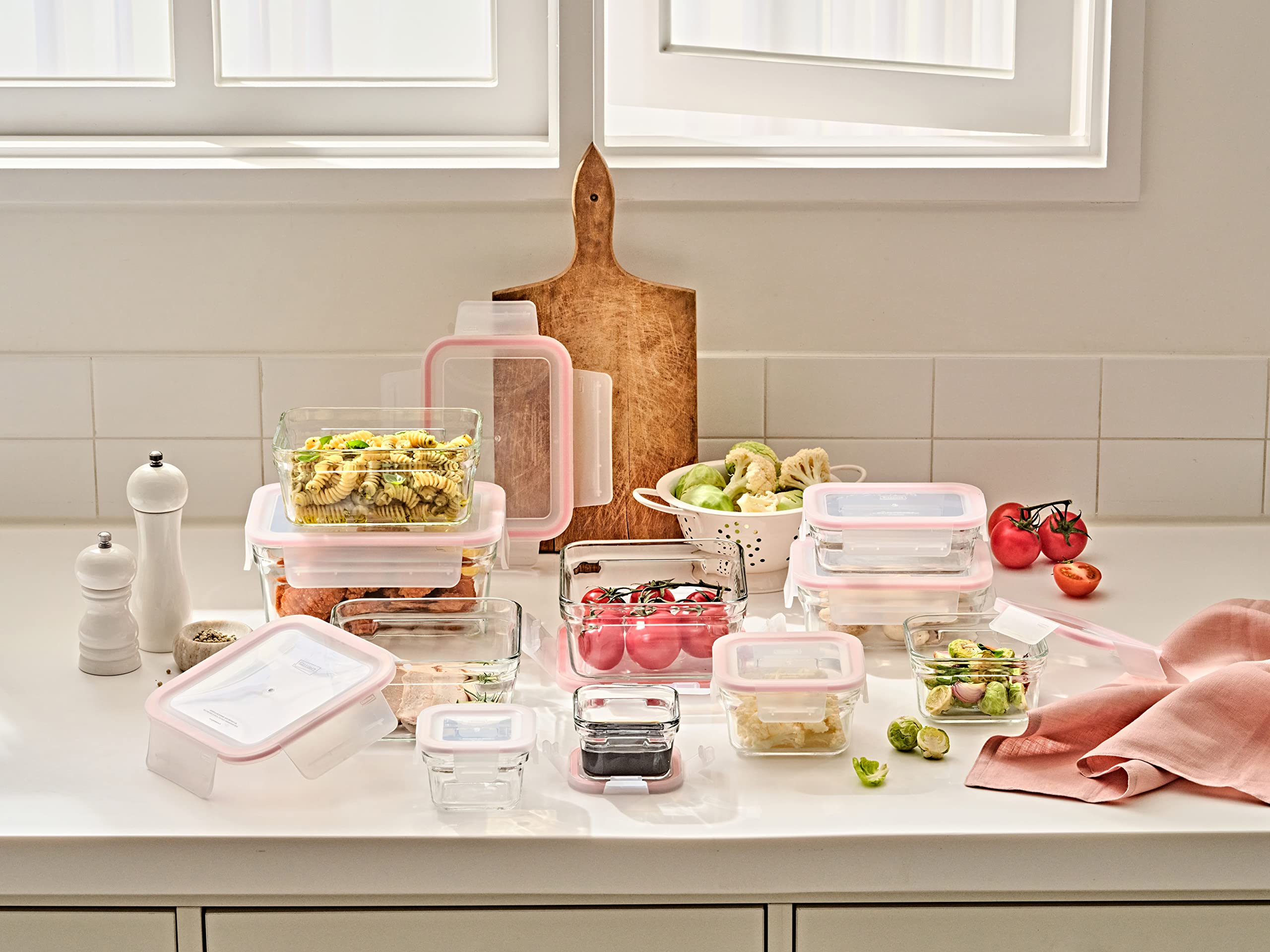 GLASSLOCK Smart - Set di 20 contenitori per alimenti in vetro, 100% ermetici e a prova di perdite, coperchi senza BPA, adatti al congelatore e al forno