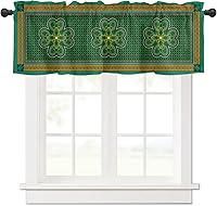 Vista 33 de Cenefa de cortina verde azulado turquesa para ventanas, sala de estar, cocina, baño, granja, tablero de madera rústica, verde y marrón, con bolsillo