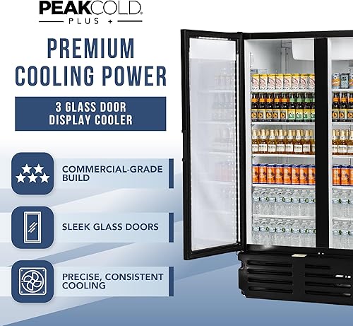 Vista 11 de PEAKCOLD+ 2-Door Upright Display Refrigerator - 25.7 Cubic Ft Energy Efficient Black Merchandiser Refrigerator With Glass Doors, White Interior &