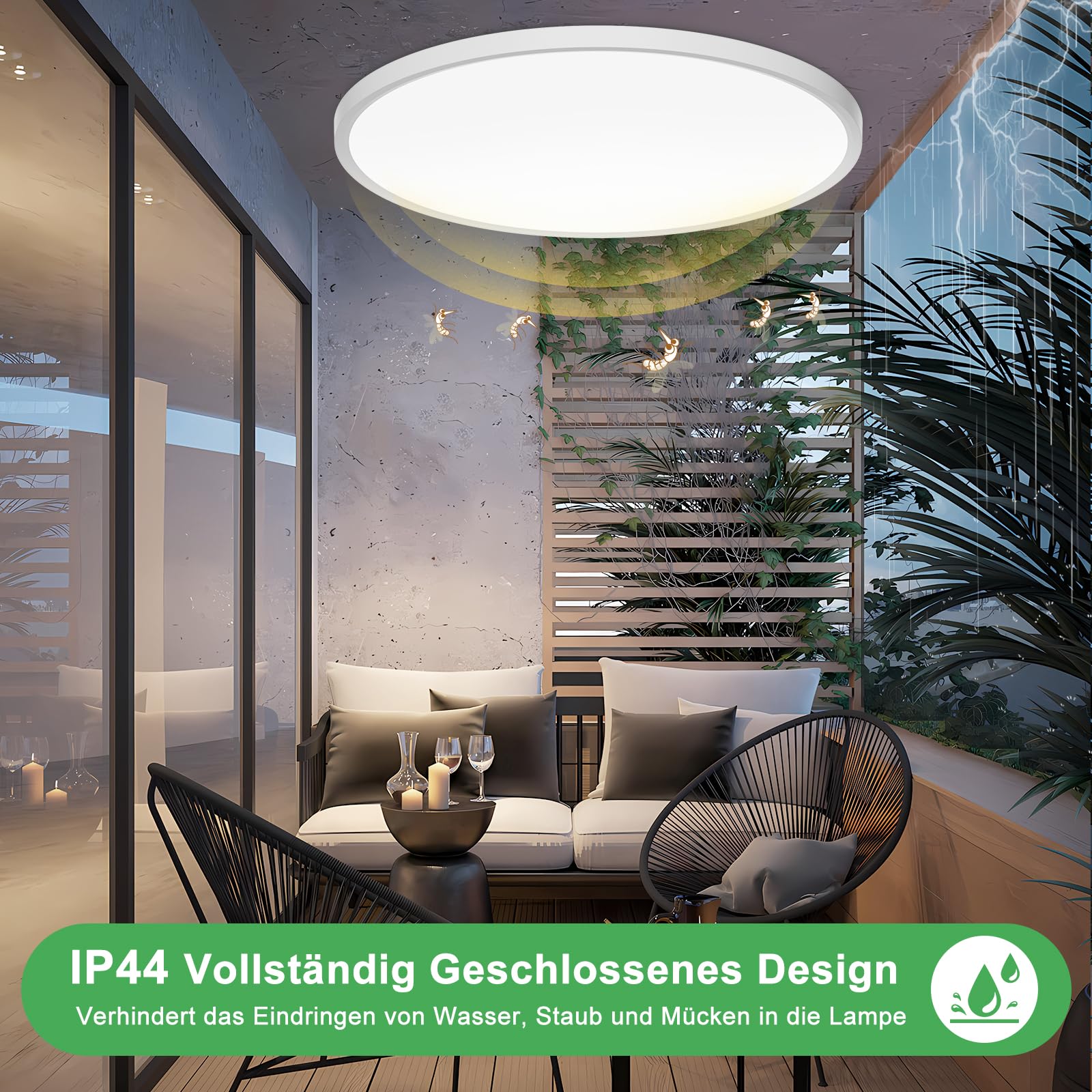 Deckenlampe LED Deckenleuchte Flach Rund, Ø50CM Deckenlampe LED 48W 4800LM 4000K Neutralweiß IP44 Wasserdicht Badezimmer Lampe, Badlampe Decke für Bad Küche Flur Schlafzimmer Keller