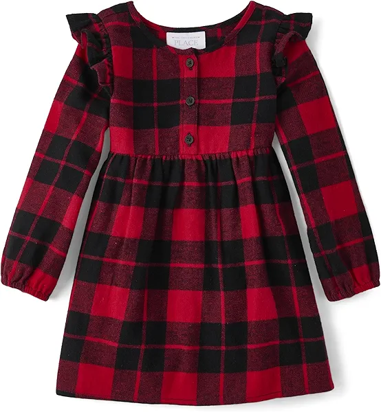 The Children's Place Girls' One Size and Toddler Long Sleeve Print Everyday Dress