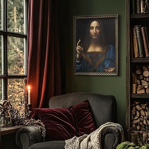 Miniatura 5 de DAJONART Vintage Gold Framed Wall Art for Living Room, Salvator Mundi Oil Painting Canvas Print with Reusable Black Gold Frame, Vintage Religious