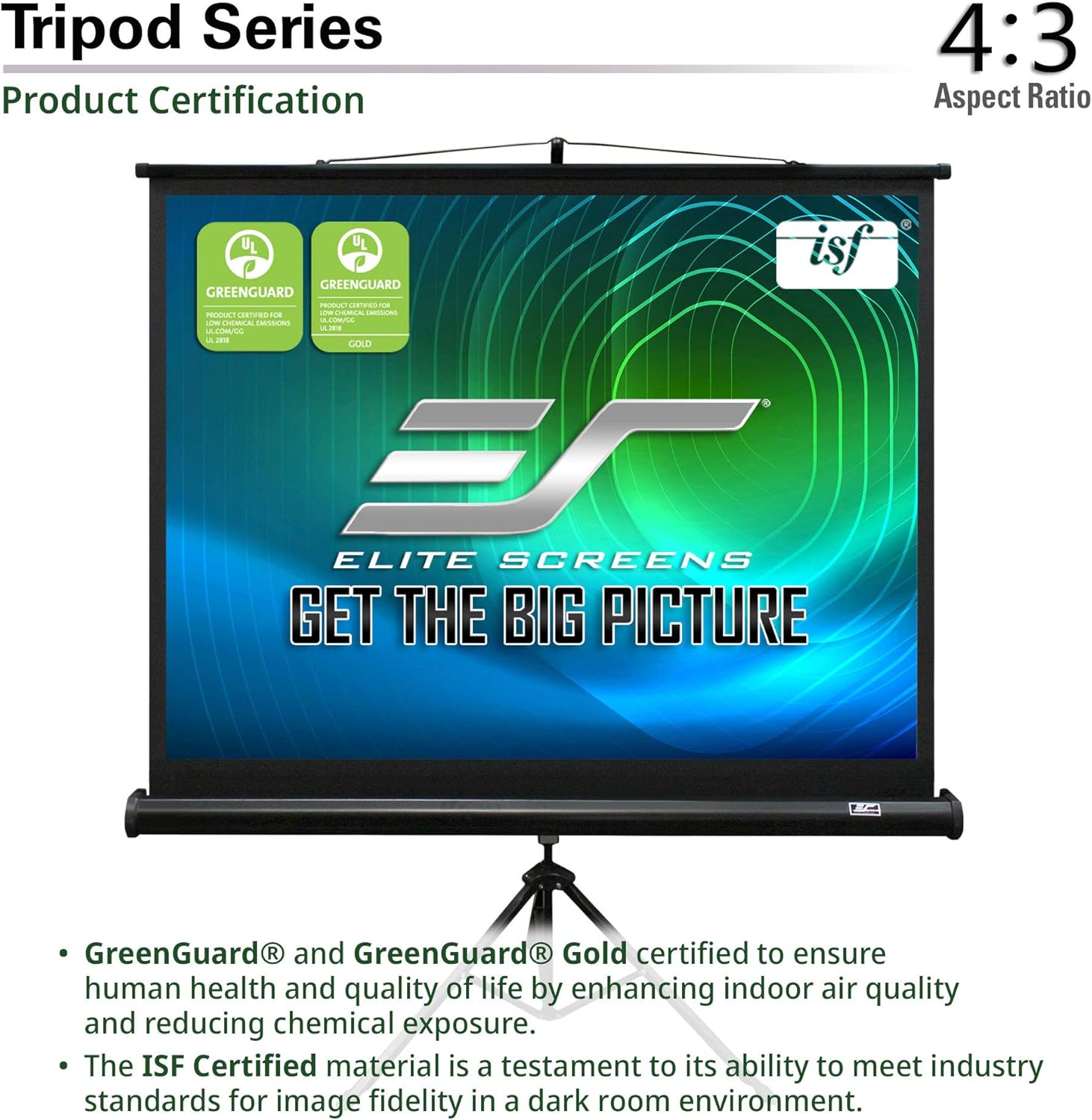 Elite Screens Tripod, 100-Inch 4:3 Portable Projector Screen with Stand– MaxWhite 2, 1.1 Gain, Adjustable Indoor Outdoor Pull Up Projection Screen for Home Theater, Office & Classroom, T100UWV1, Black