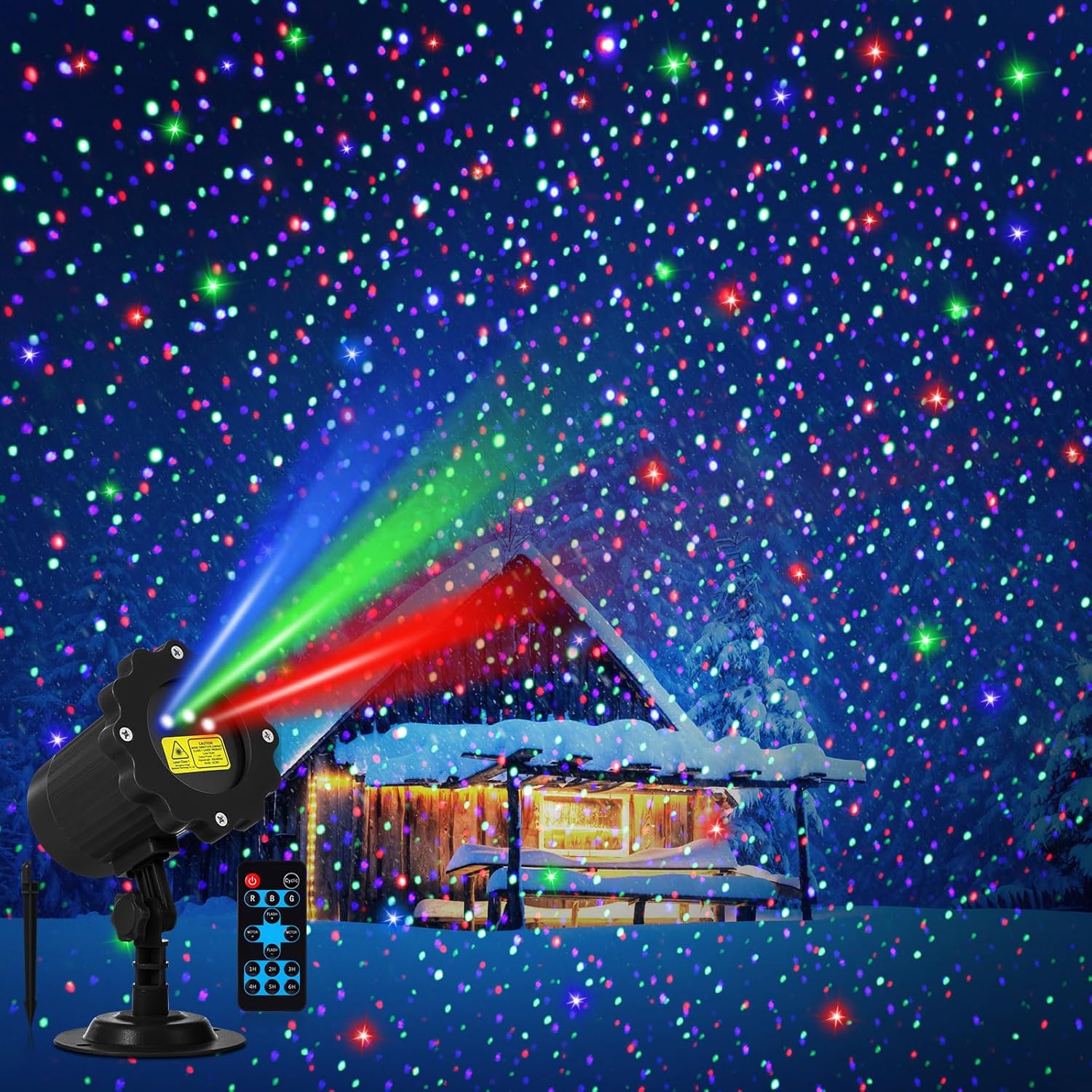 Treela Laser Projector Light Outdoor Yard Projector Decoration Moving Waterproof Star Projection Light with Remote Landscape for Garden Home(Red Green Blue,Star)
