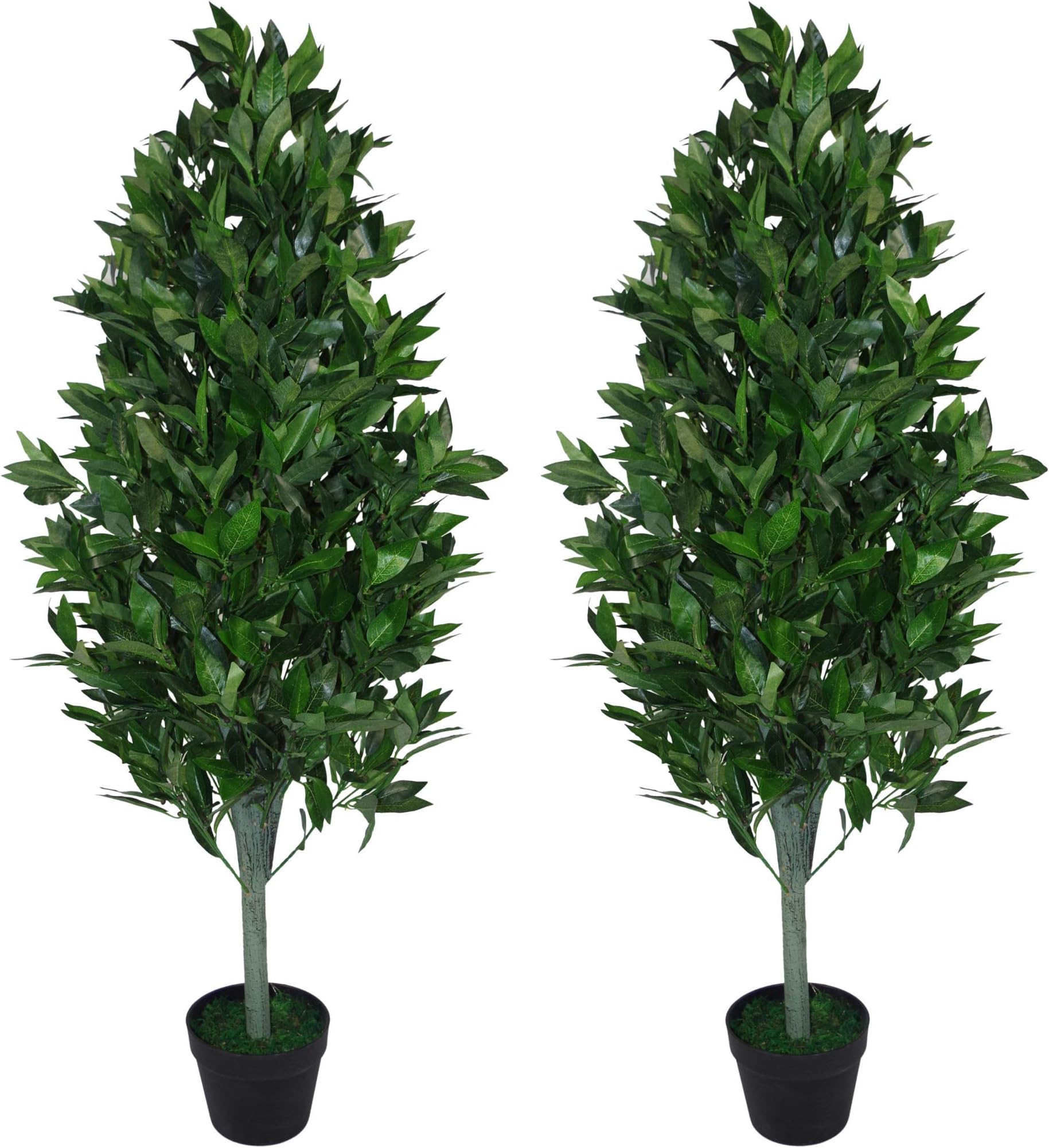 Leaf LEAF-7092-PAIR Pair of 120cm (4ft) Artificial Topiary Bay Trees Pyramid Extra Large, Green Cone