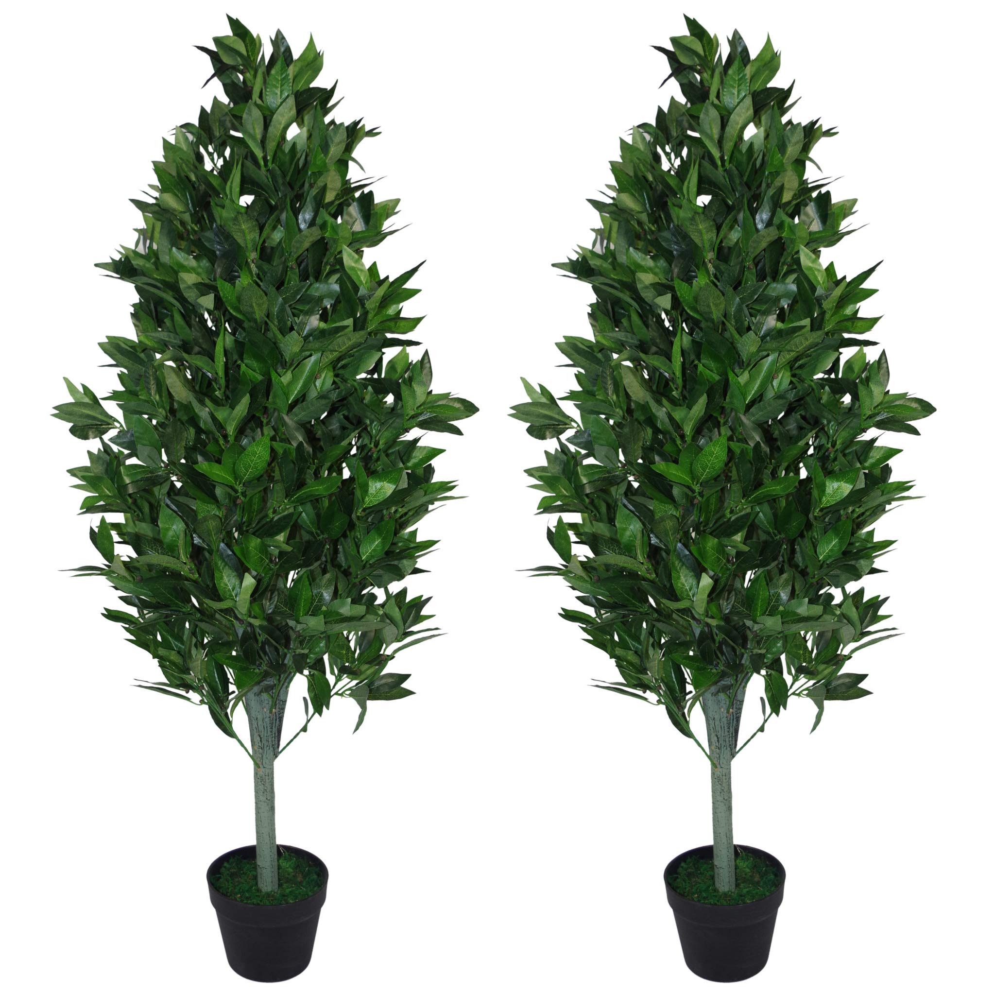 Leaf LEAF-7092-PAIR Pair of 120cm (4ft) Artificial Topiary Bay Trees Pyramid Extra Large, Green Cone