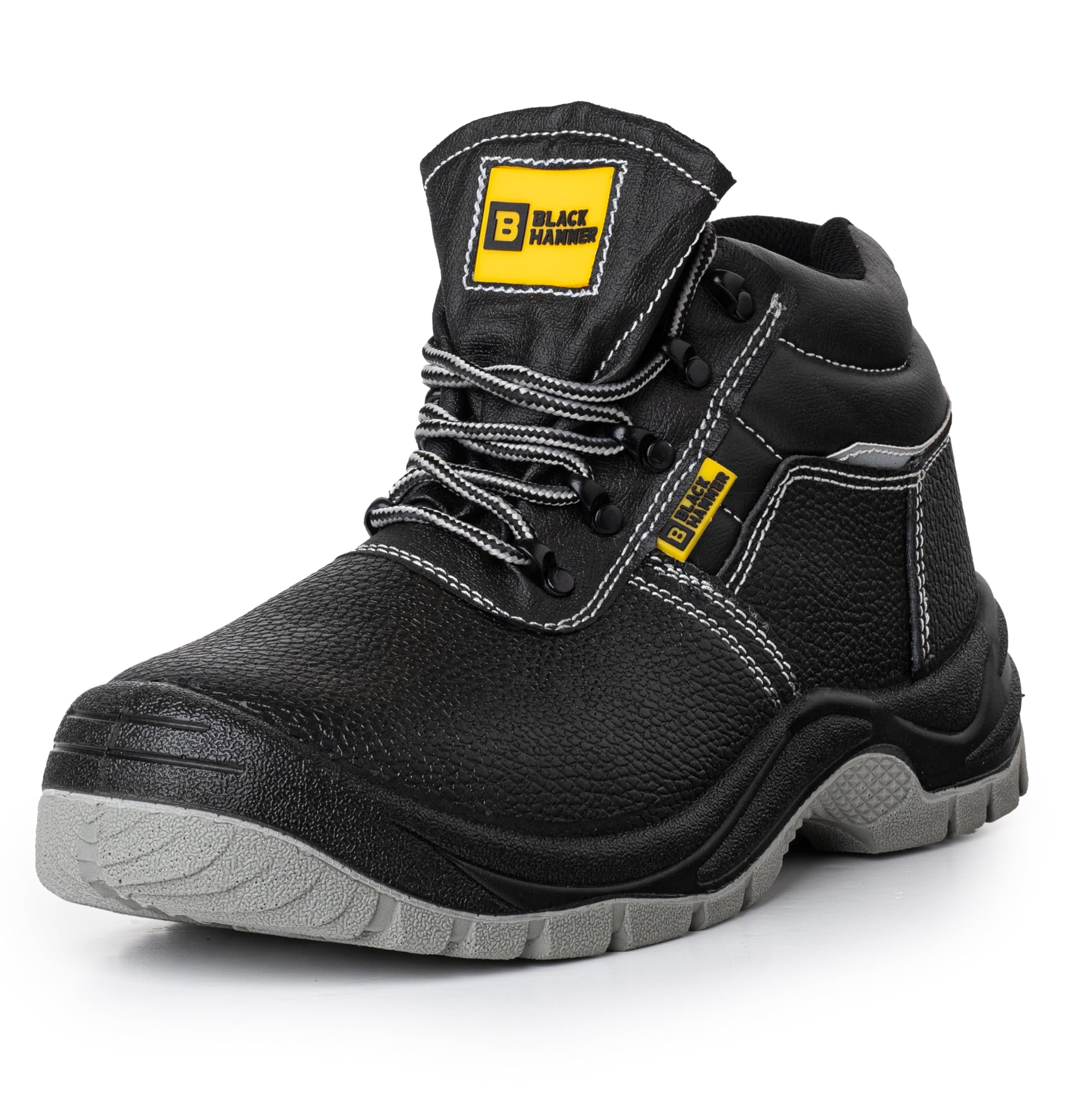 BLACK HAMMER Botas Seguridad para Hombre Piel lisa Antideslizante Repelente al Agua con Puntera de Acero y Entresuela de Acero Cómodo y Robusto Zapatos de Trabajo para Exterior S3 SRC 1300