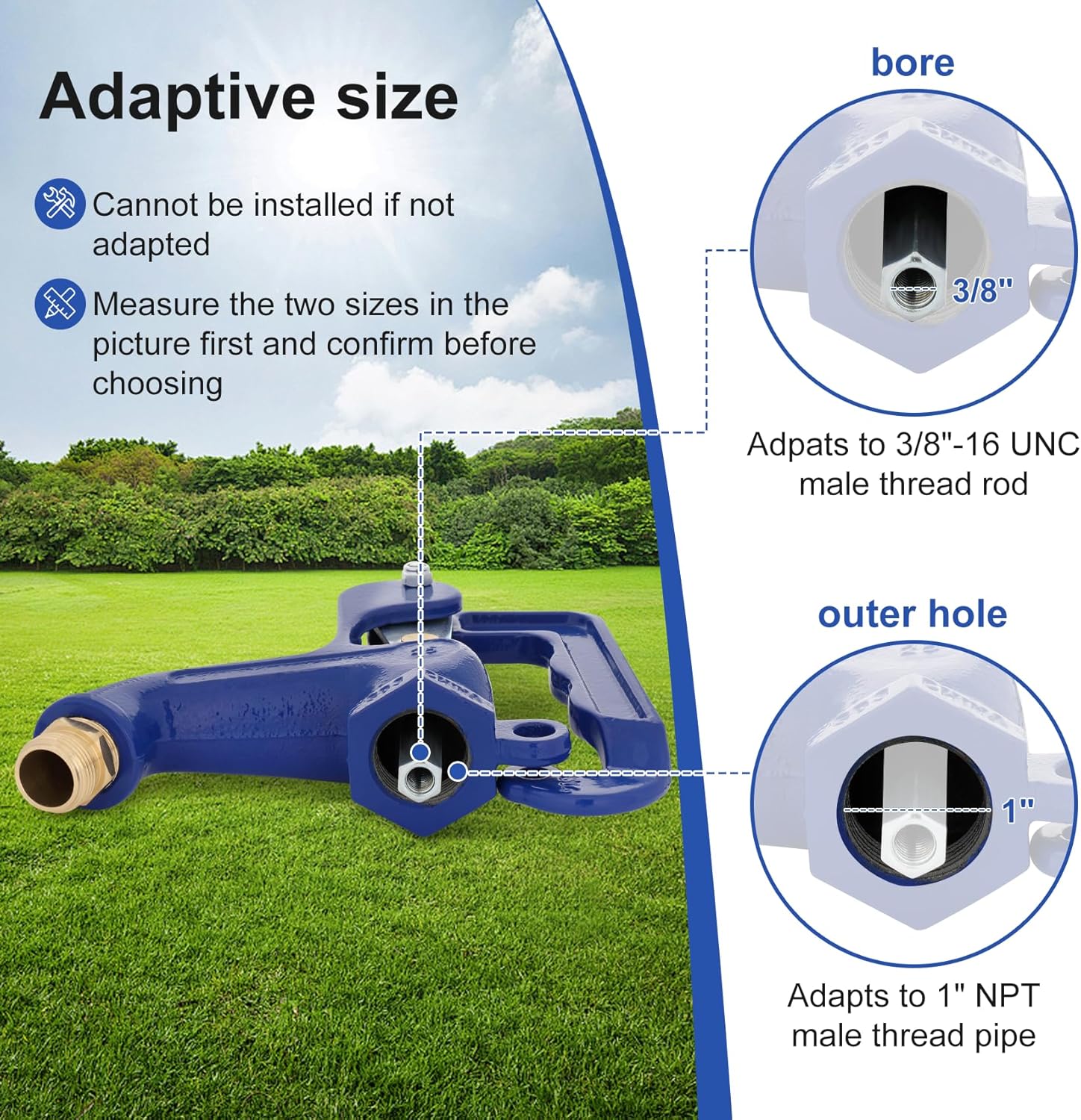 Yard Fire Hydrant Head, Adapts to 3/8"-16UNC Male Thread Rod,1" NPT Male Thread Pipe.for Yard, Garden, Pasture Irrigation and Drinkin (No Tubes and plungers)